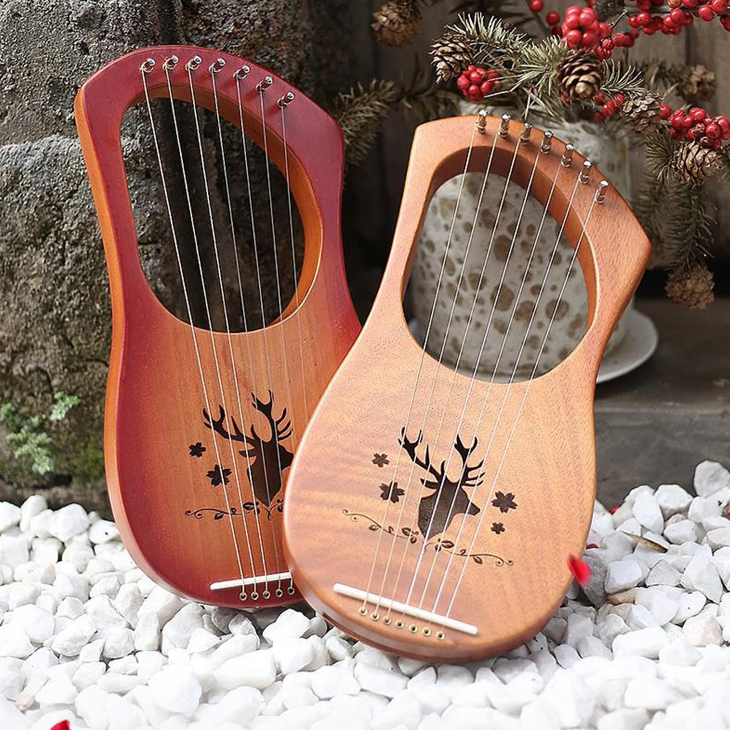 INKNOTE Lyre Harp A Sets of 7 Replacement Metal Strings with 30 Pcs Gold Brass Hollow Rivets, 7 Lyre Harp Strings with Rivets - Image 2