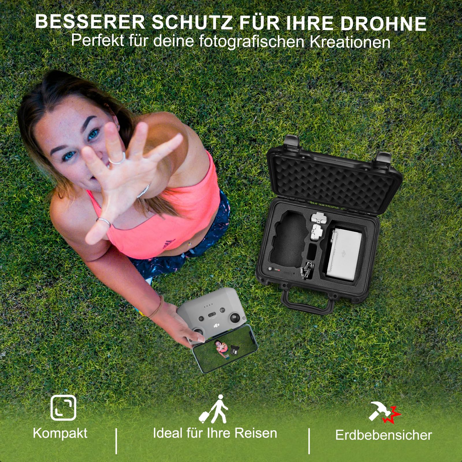 LEKUFEE Kompakte Tragbare wasserdichte Tragetasche Koffer für DJI mini 4K/Mini 2 SE Drohne und Zubehör (Nur Koffer)