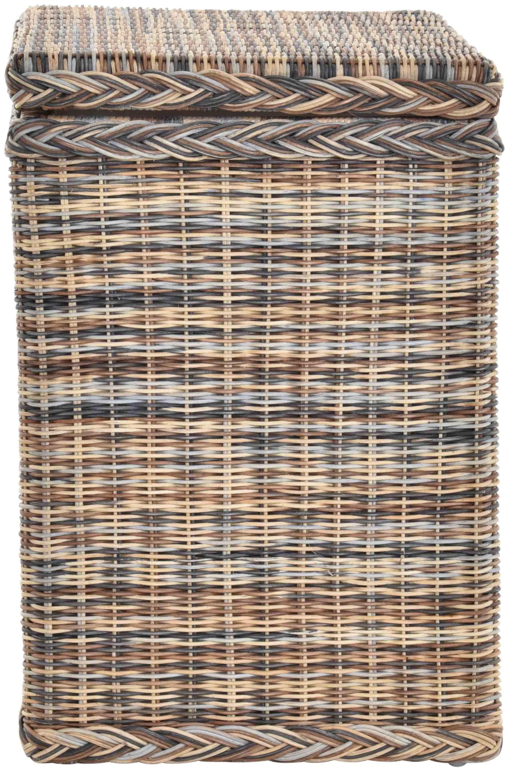 Wäschekorb/Wäschebox mit Deckel und Inlett aus echtem Rattan, Wäschetruhe (Mehrfarbig)