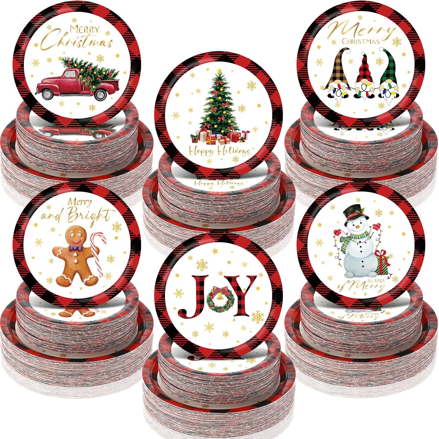 Layhit Christmas Party Paper Plates Dessert Christmas Party Decorations Disposable Round Christmas Paper Plates for Christmas Birthday Party, 7 Inch and 9 Inch (240 Pcs)