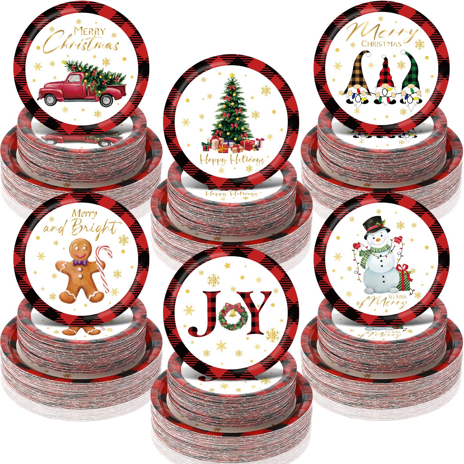 Layhit Weihnachtsparty Pappteller Dessert Weihnachtsfeier Dekorationen Einweg Runde Weihnachten Pappteller für Weihnachten Geburtstag Party 7 Zoll und 9 Zoll (240 Stück)