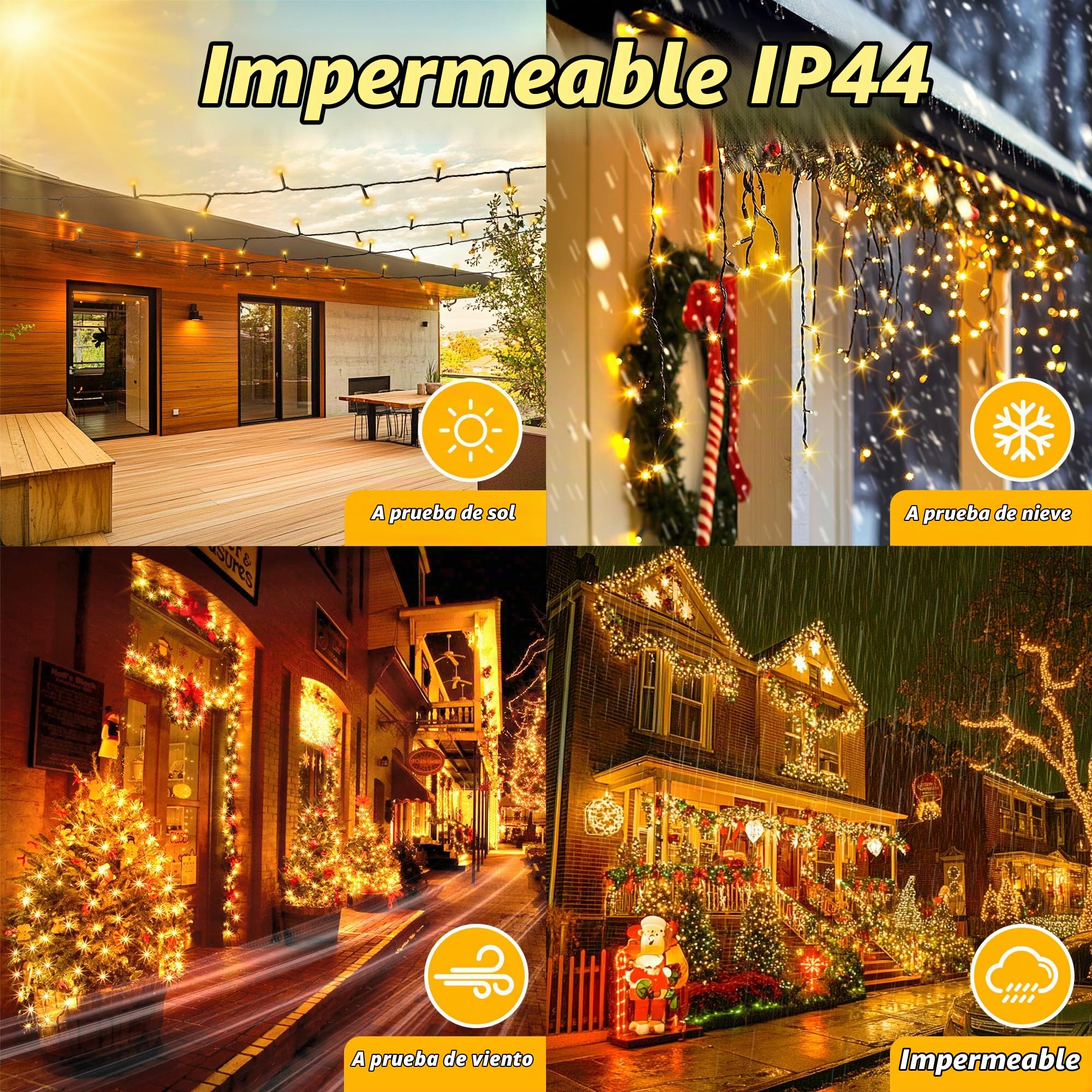 Auriostar Luces Navidad Exterior 60m, 600LEDs Luces Arbol Navidad Interior 8 Modos, IP44 Impermeable Exterior con Control Remoto, LED para Habitacion, Fiestas, Boda, Balcon