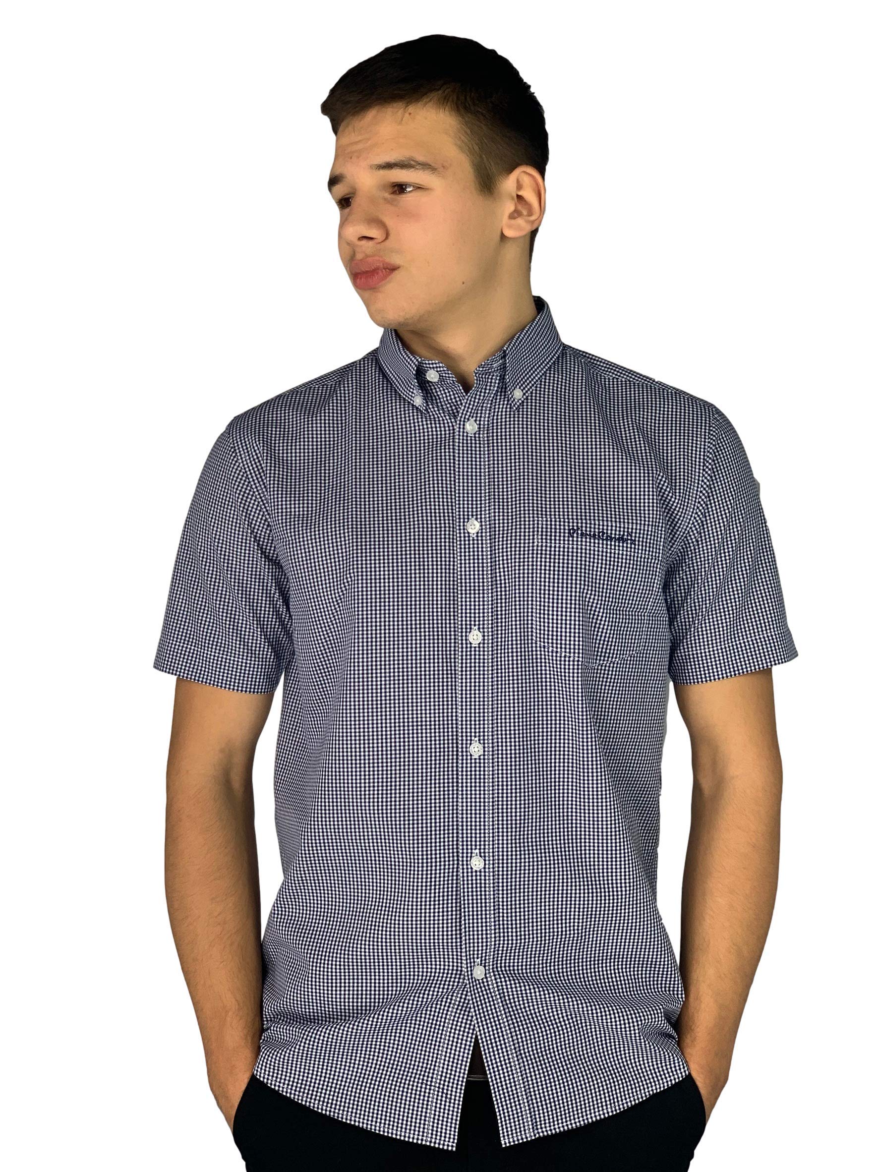 Pierre Cardin Hombre Camisa EN Cuadros de Manga Corta con Bordado de Firma