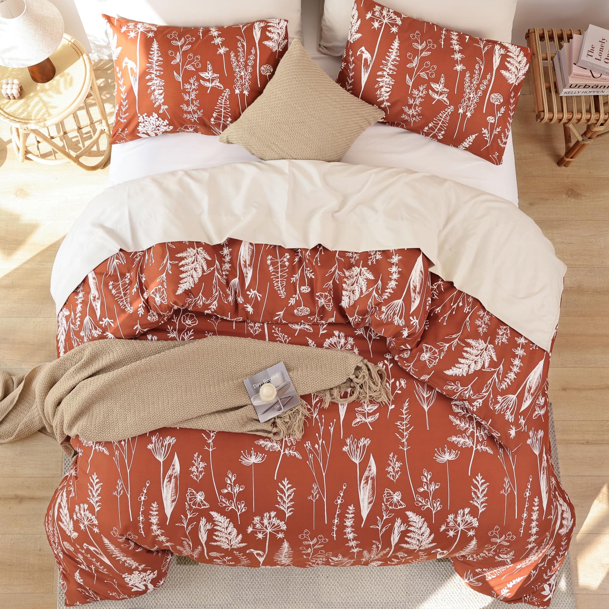 Cottonight Set di trapunta color zucca completo ruggine biancheria da letto comforter Set completo solido arancione bruciato trapunta cotone terracotta trapunta set per donne uomini adulti adolescenti