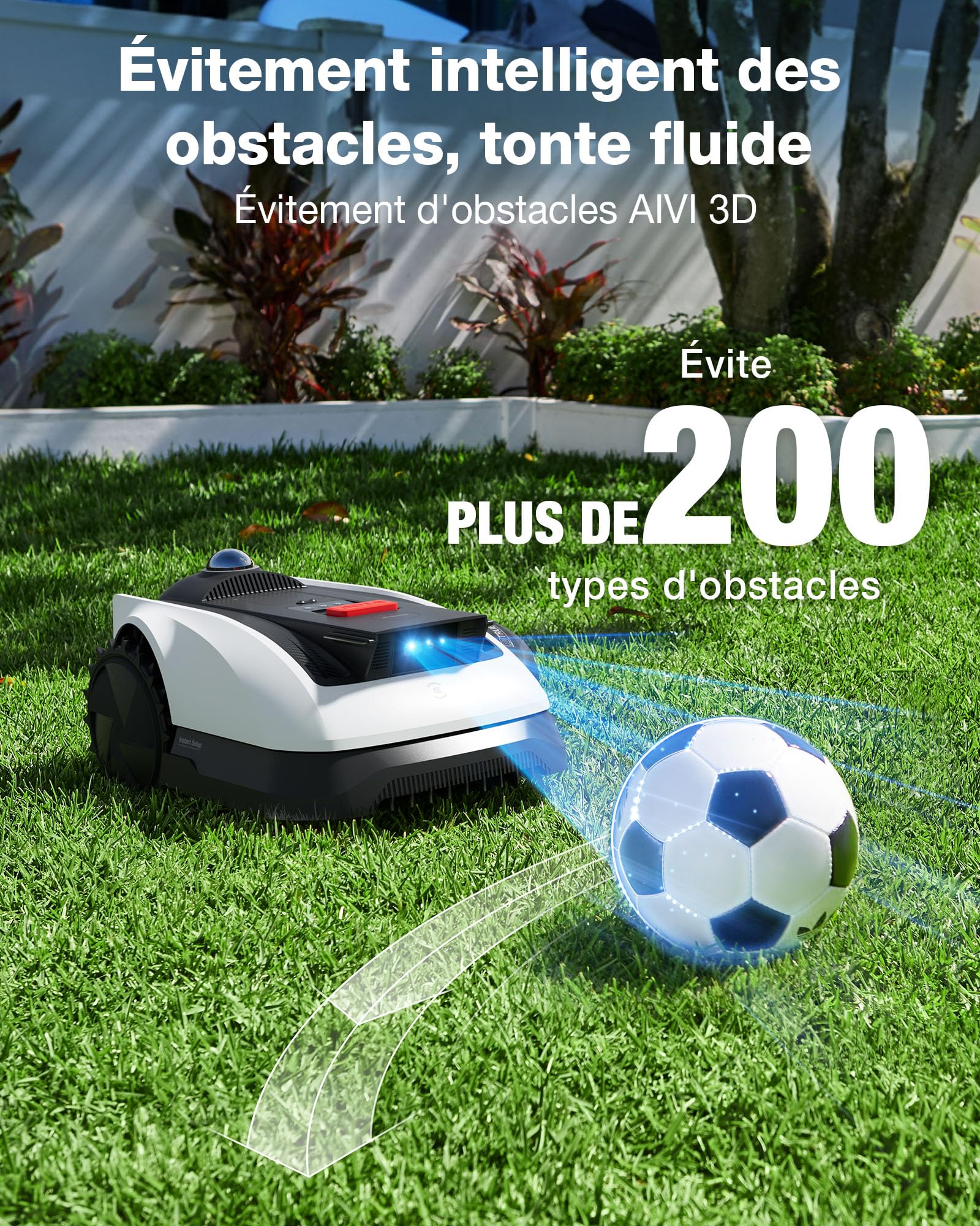 Ecovacs Goat O1200 LiDAR Pro Care Kit Robot Tondeuse sans Fil, 1200 M², Navigation Dual-LiDAR 360°, Cartographie Auto, Évitement d'obstacles 3D par IA, Coupe Précise des Bords