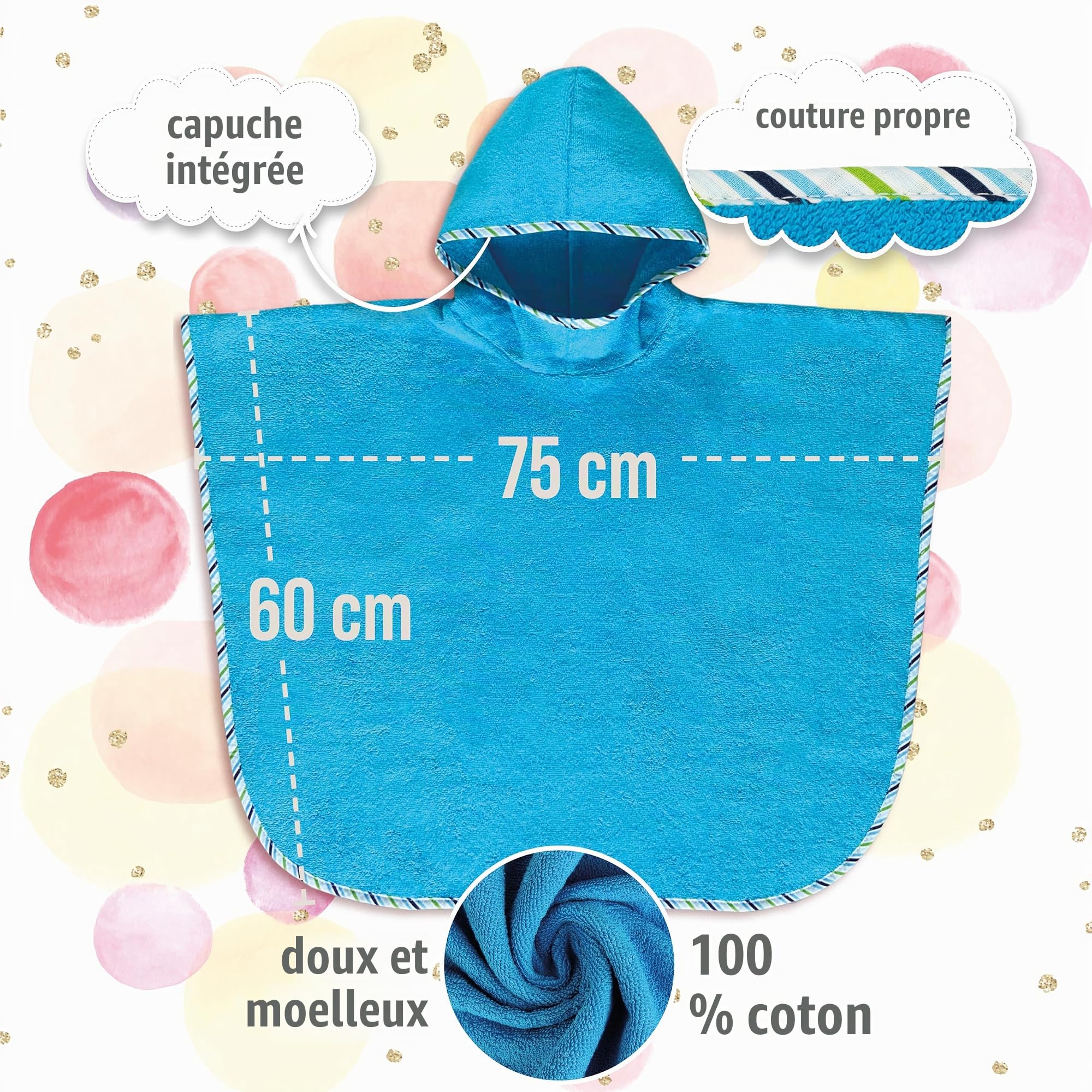 Poncho de bain pour enfant avec nom brodé, certifié Oeko-TEX® Standard 100, serviette à capuche personnalisée en pur coton avec nom et motif brodés (pétrole)