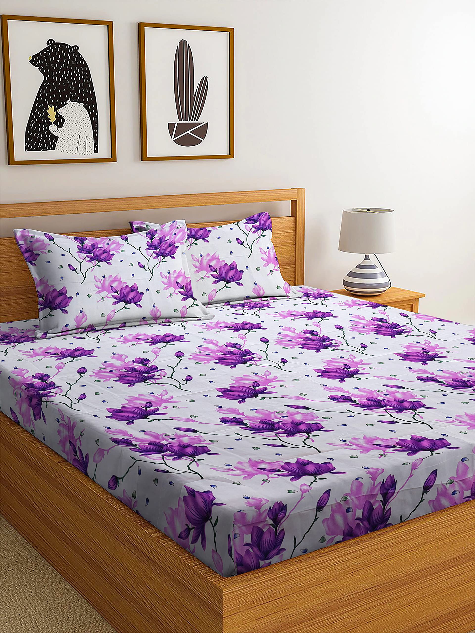 PLEDGE CREATIONS® Microfiber King Size Double Bed Bedsheets with 2 Matching Pillow Cover