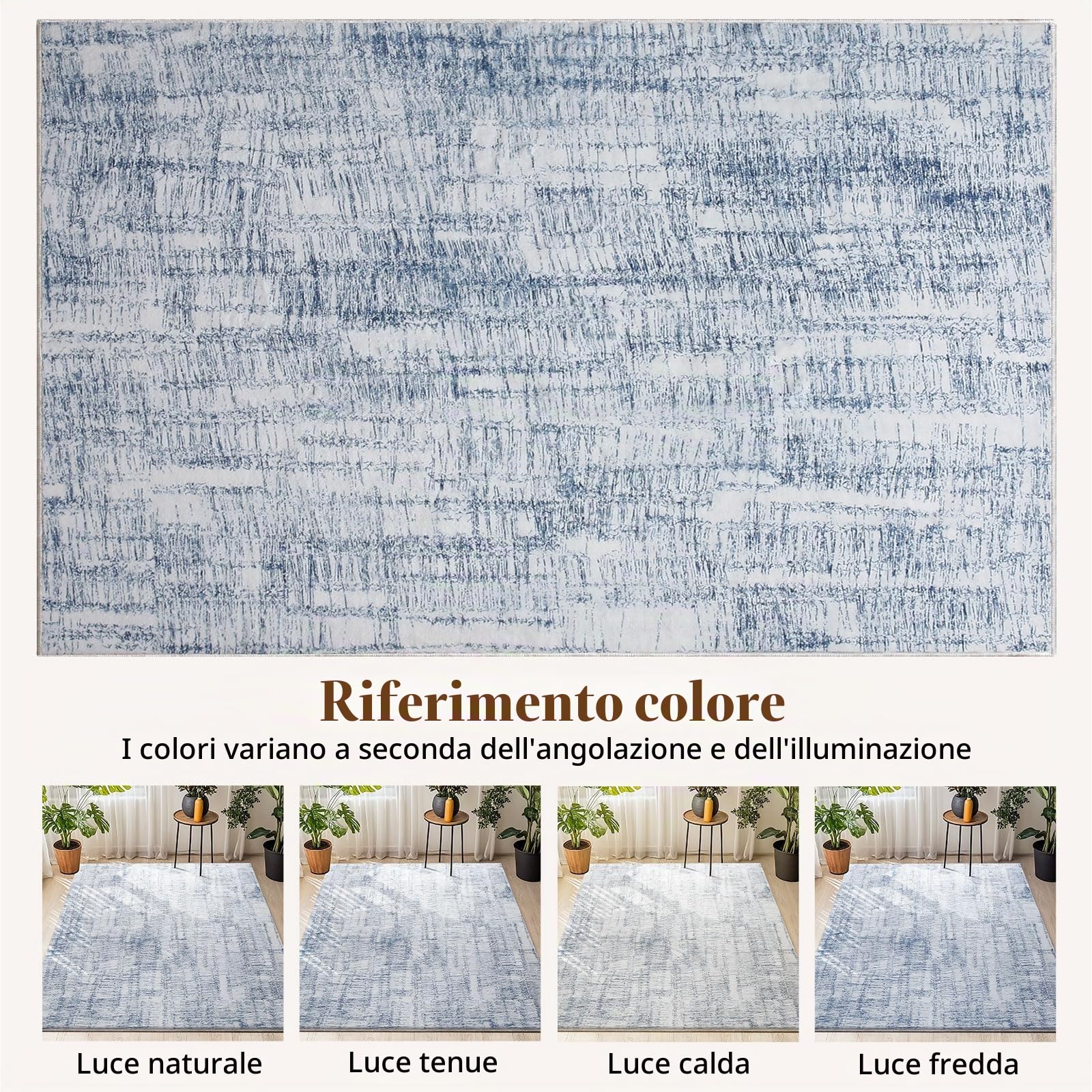 Tappeto Salotto Lavabile 250x300cm, Tappeto Camera da Letto Pelo Corto Moderno Antiscivolo Morbido Grigio Moderni Soggiorno Grandi Azzurro