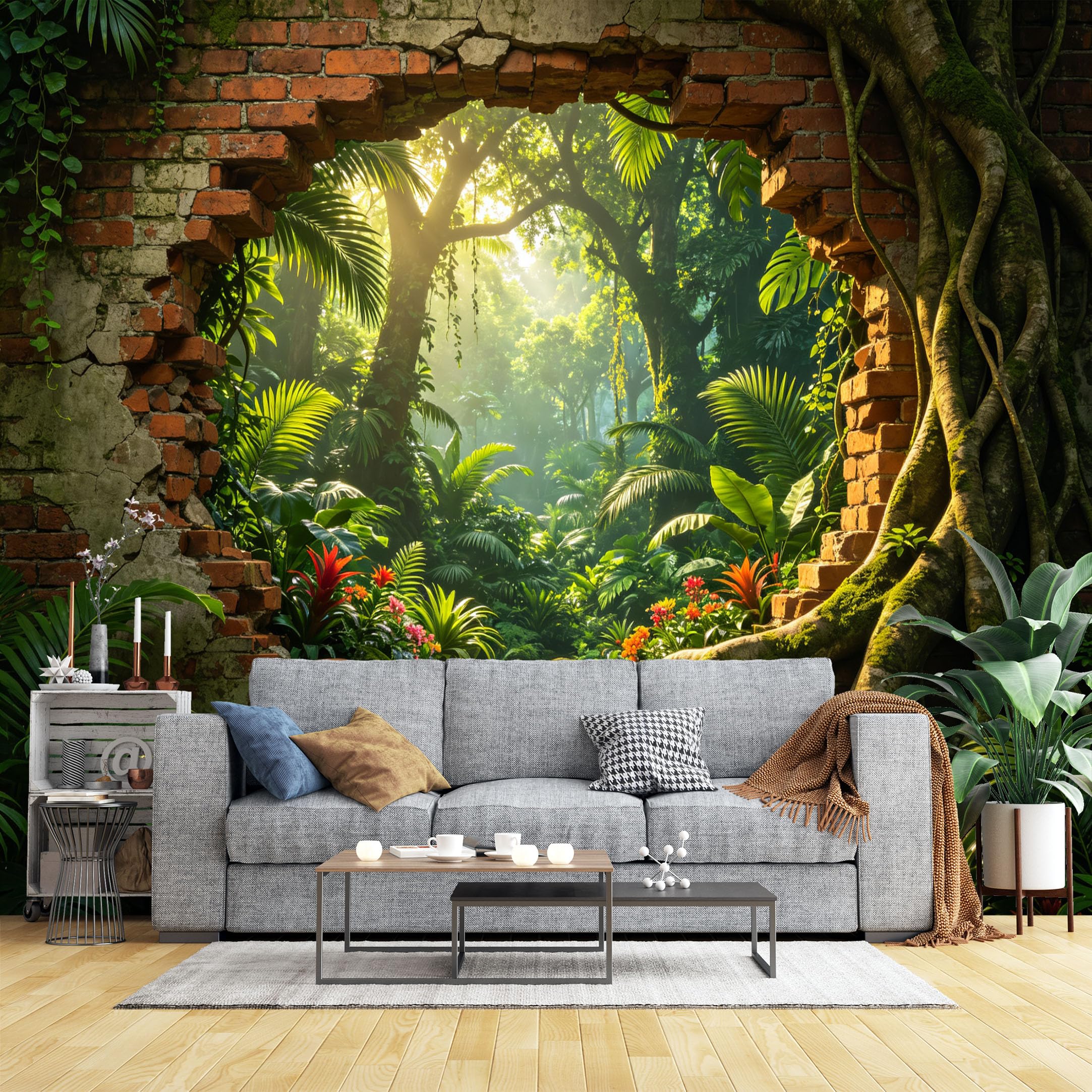 Custom Size Wall Murals Ancient Ruins in Tropical Jungle Wall Murals Wild Landscape Wallpaper,HD Self-Adhesive Removable Wallpaper for Living Room