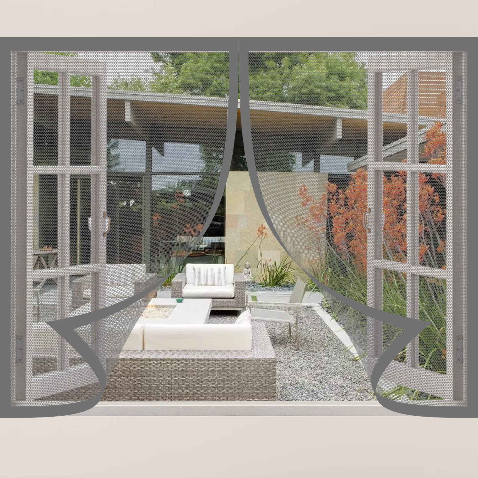 Magnetic Fly Screen Window 165 x 110 cm Selfadhesive Tape Magnetic Window Fly Screen Insect Mesh Custom Size for Living Room Bedroom Offfice, Grey