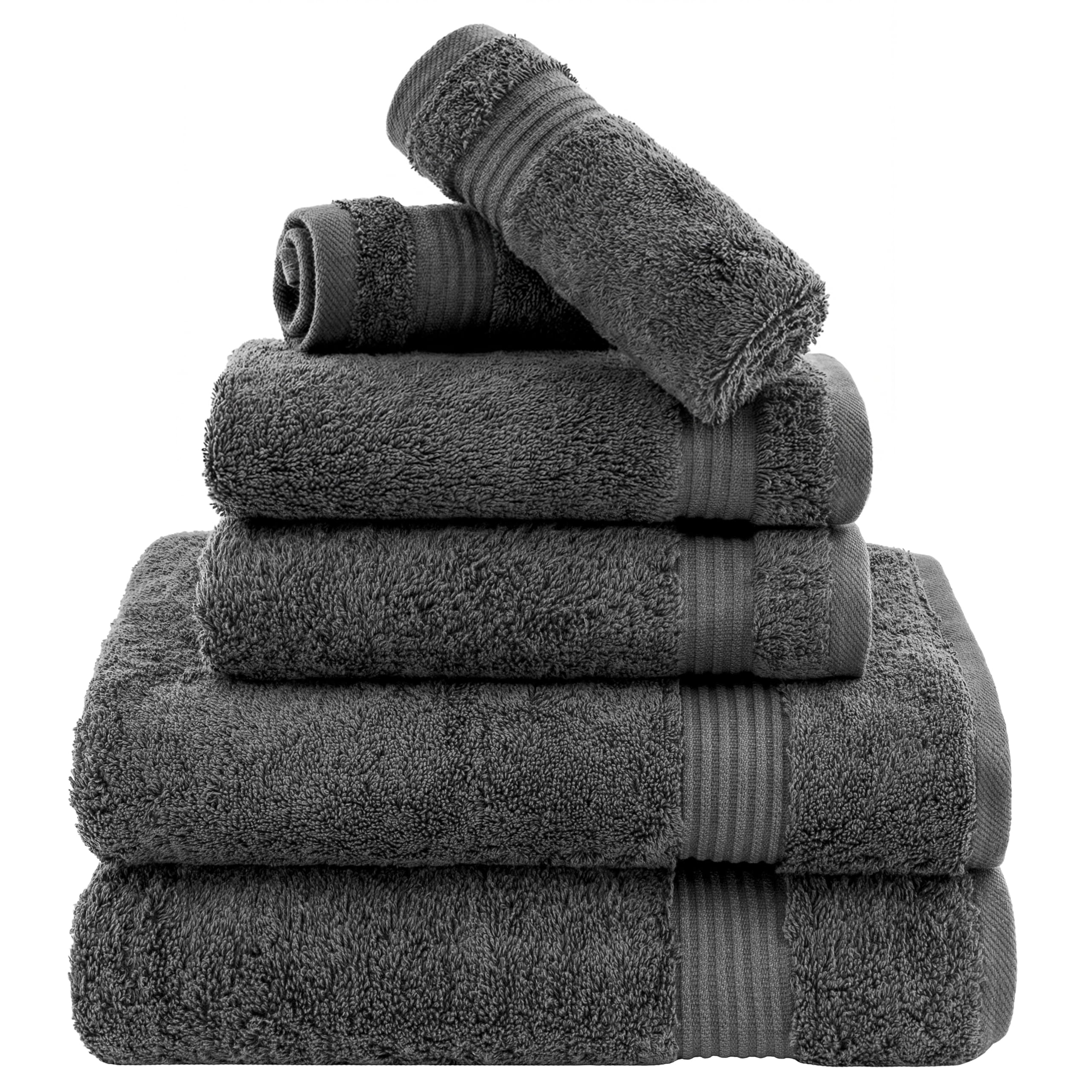 Cotton Paradise 6 Piece Towel Set with 2 Bath/ 2 Hand Towels 2 Washcloths for Bathroom, 100% Turkish Cotton Soft Absorbent, Gray