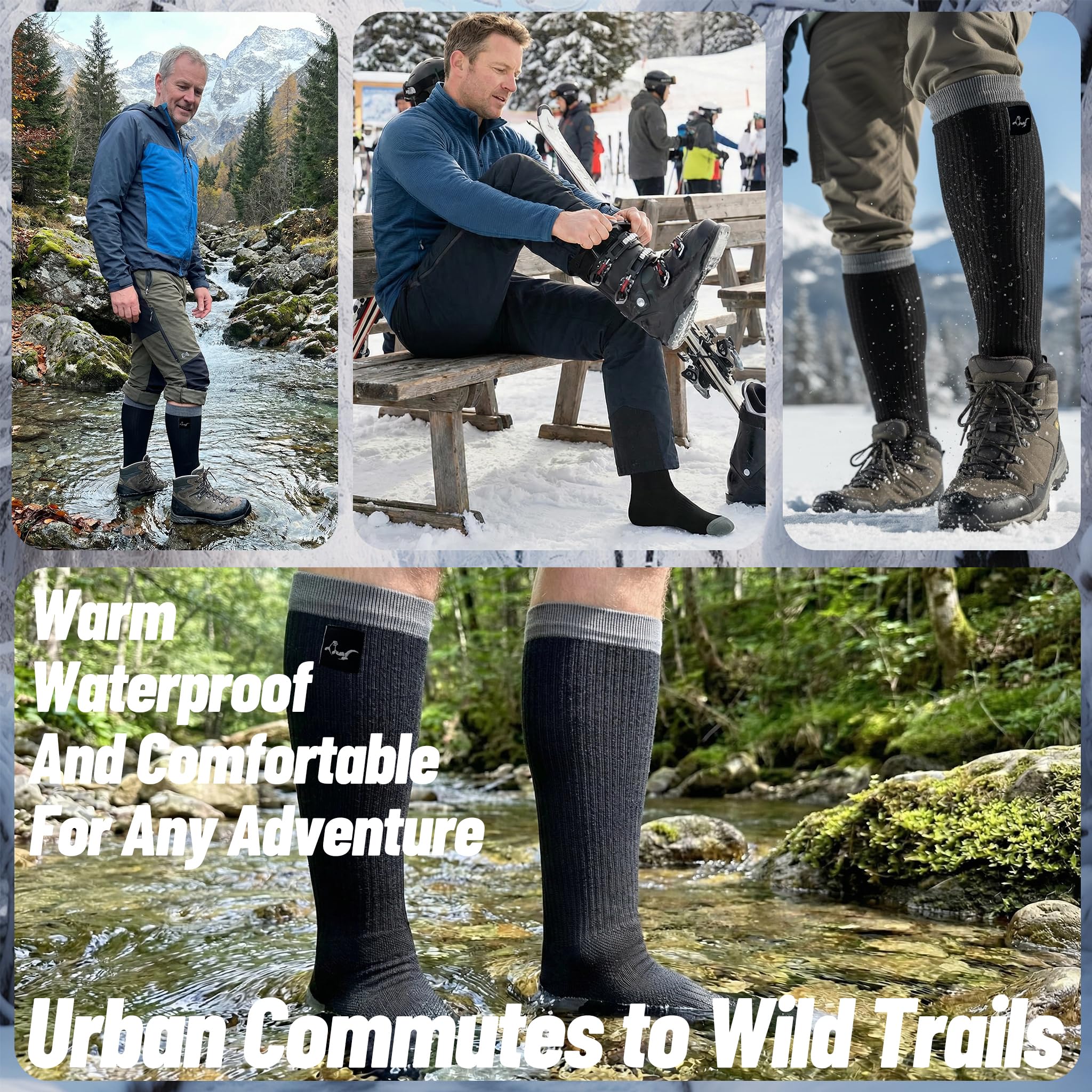 OTTERSHELL Chaussettes montantes imperméables pour homme et femme – Chaussettes d'aventure en plein air pour la randonnée, le vélo, le ski et la neige