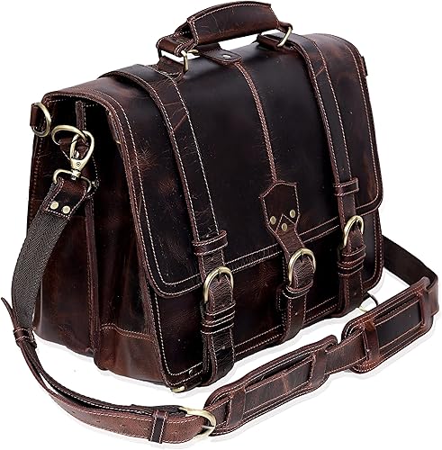 cuero Maletín de cuero de 18 pulgadas portátil Messenger Bolsas para hombres y mujeres mejor oficina College maletín bolsa de hombro
