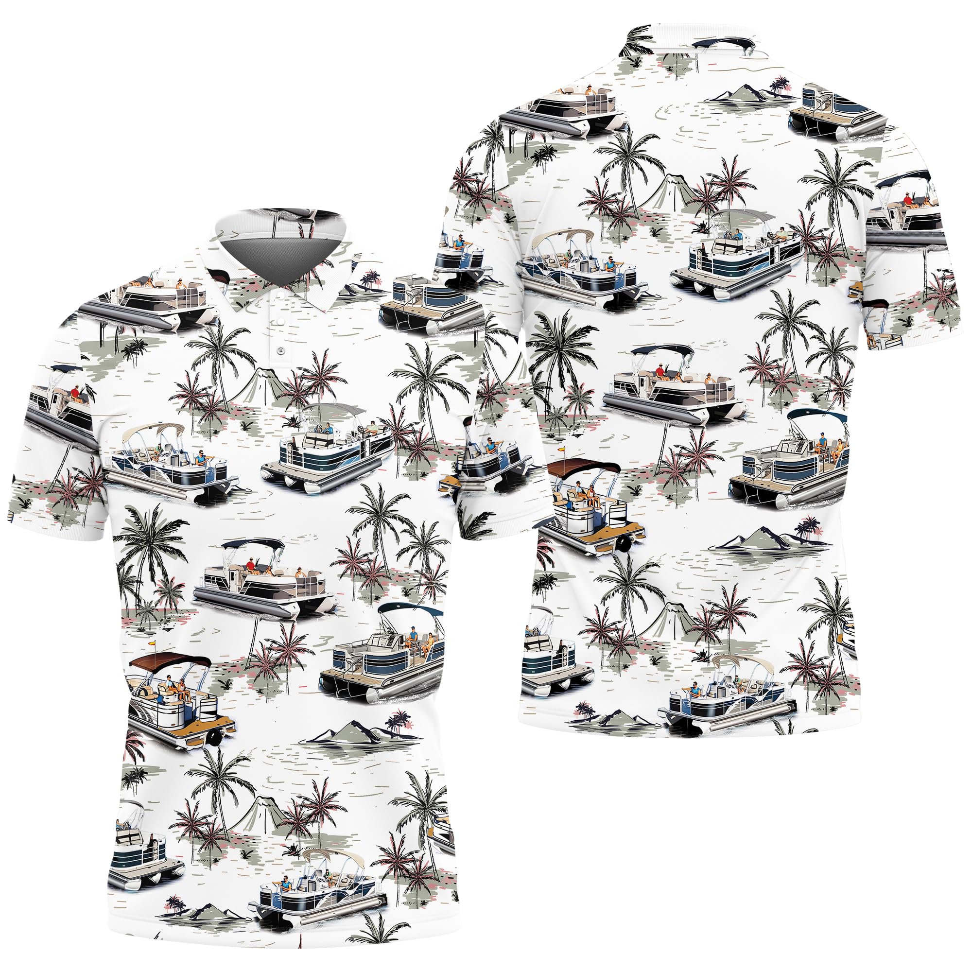 Generic Pontoon Boat Polo Golf Shirts for Men Women - Tropical Island Polo Shirts Short Sleeve Mens Polo Shirts Dry Fit Serie 70 Size 2XL, Shipp-01