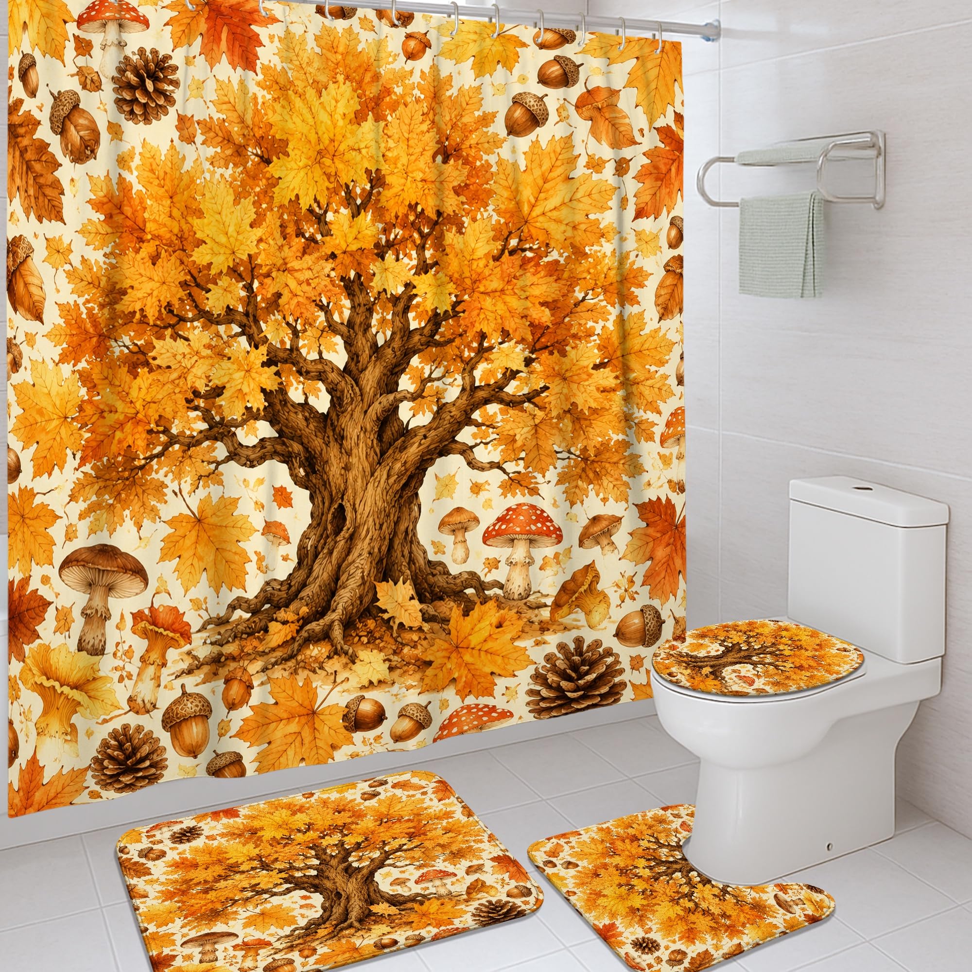 Rideau de douche avec tapis assorti pour rénover une salle de bain sans travaux