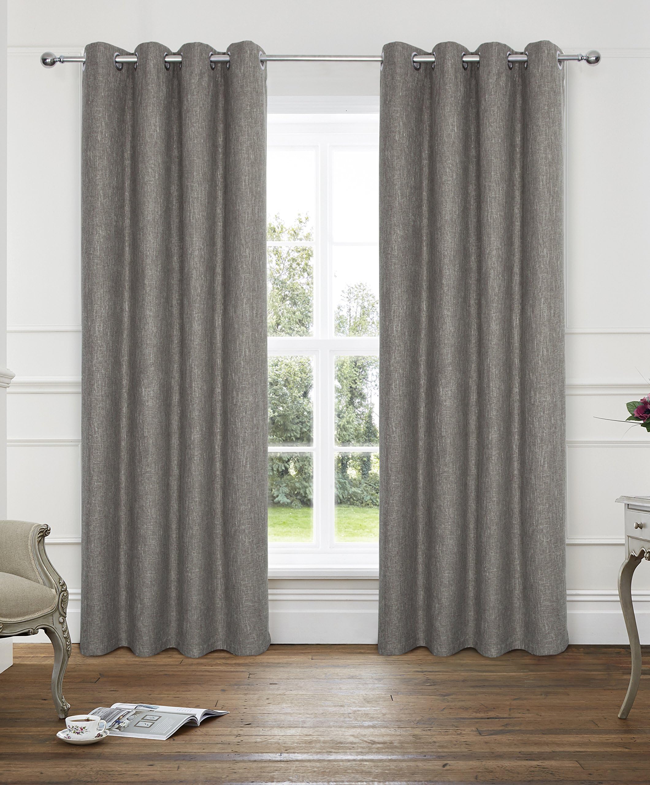 Alexandra Cole Boucle Blended Window Curtain Drapes 2 Panels Set 8 Grommets per Panel 54 x 84 Inch Mink