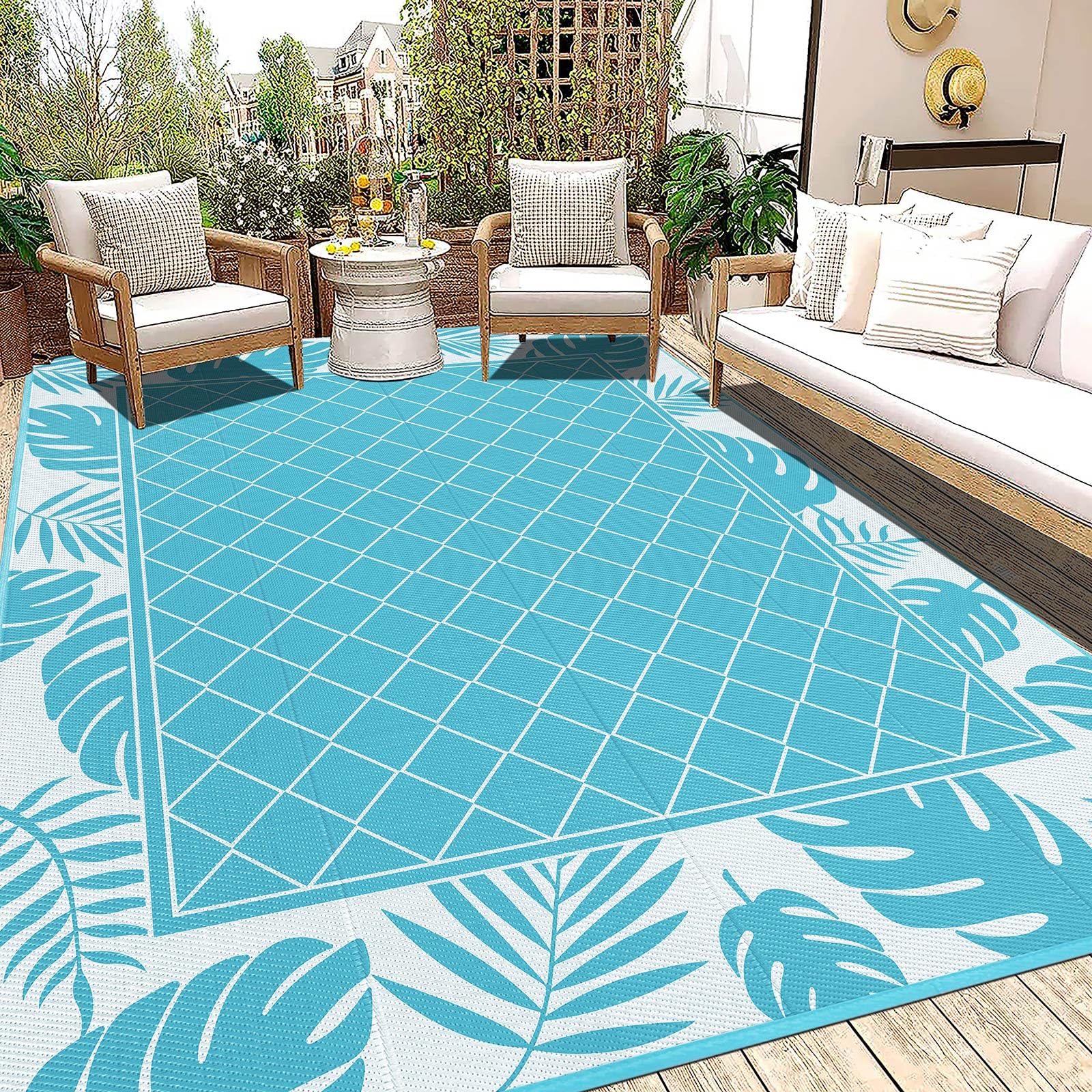 Ileading Waterproof Outdoor Rug 8x10, Reversible Plastic Straw Patio Rug, Portable Indoor Outdoor RV Camping Mat Carpet for Deck, Porch, Balcony,