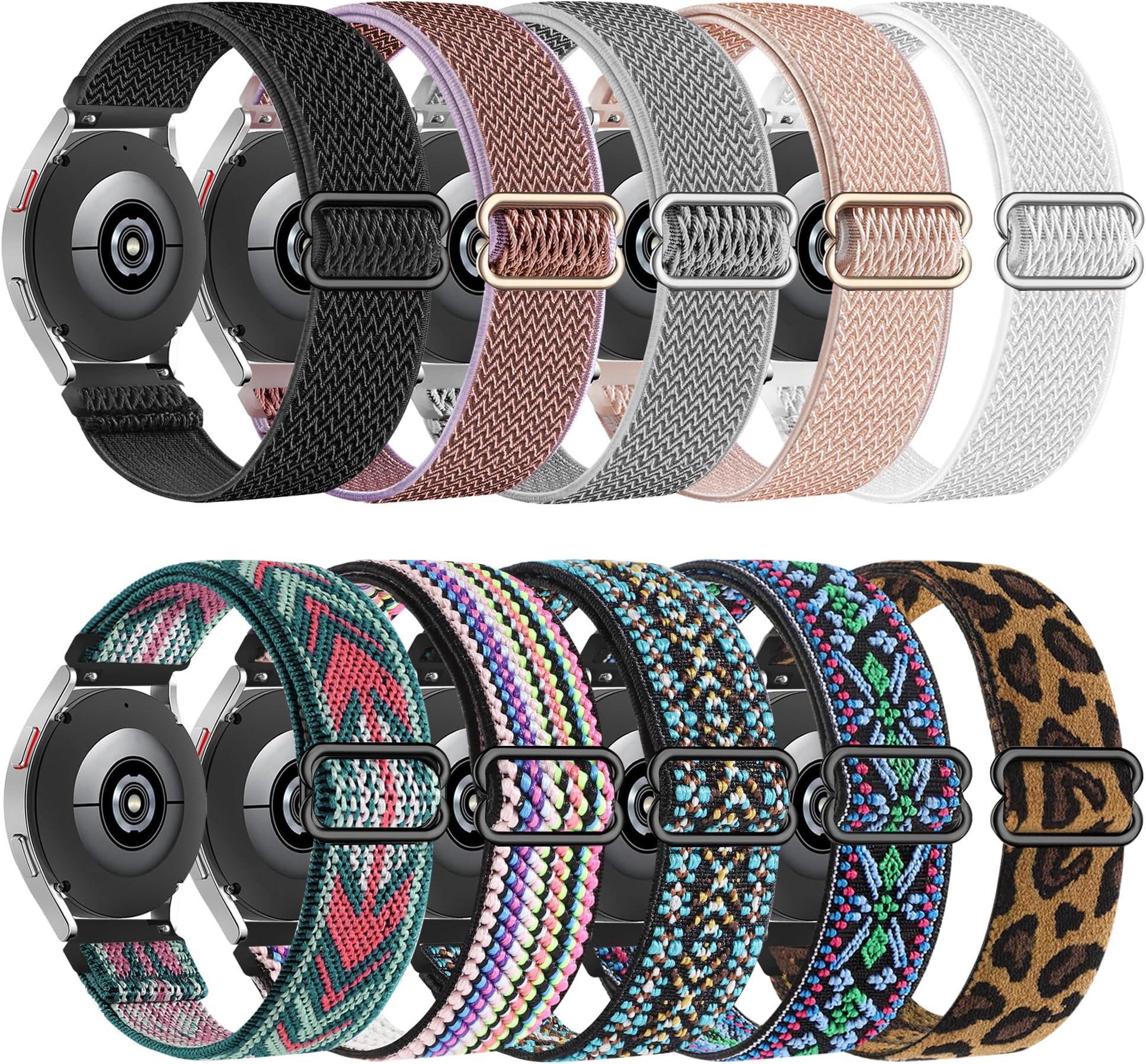10 Pack Compatible with Samsung Watch 5 Bands/Galaxy Watch 6 Bands 40mm 44mm/Galaxy Watch 4 Bands/Galaxy Watch Active 2 Bands 44mm 40mm/Active 40mm/Watch 5 Pro 45mm/Galaxy Watch 3 41mm/Gear S2, 20mm Stretchy Braided Sport Elastic Nylon Bands for Women Men