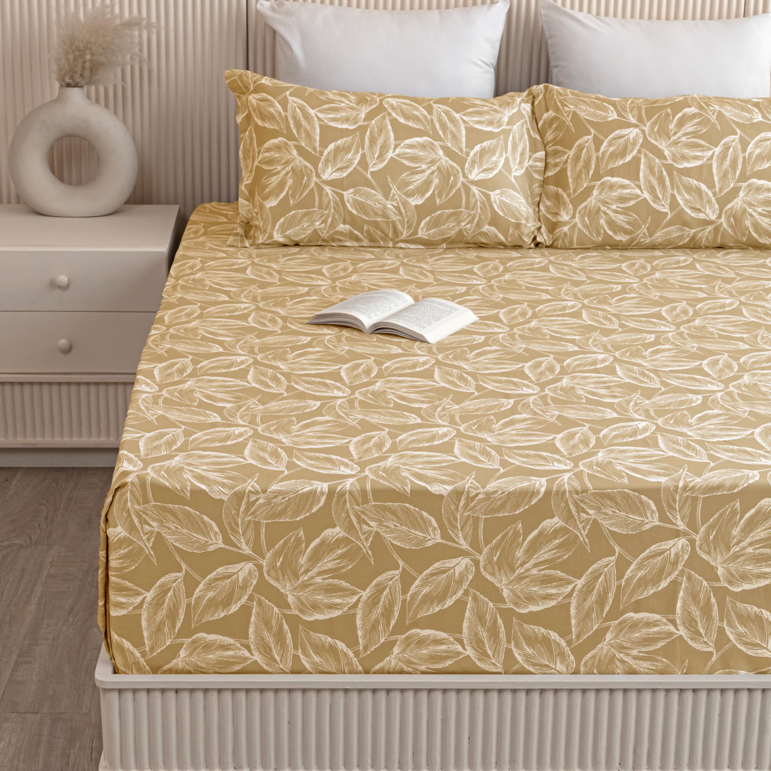 Customize Golden Cotton Fitted Bedsheet - Soft & Stylish -9 Customize Golden Cotton Fitted Bedsheet - Soft & Stylish -9