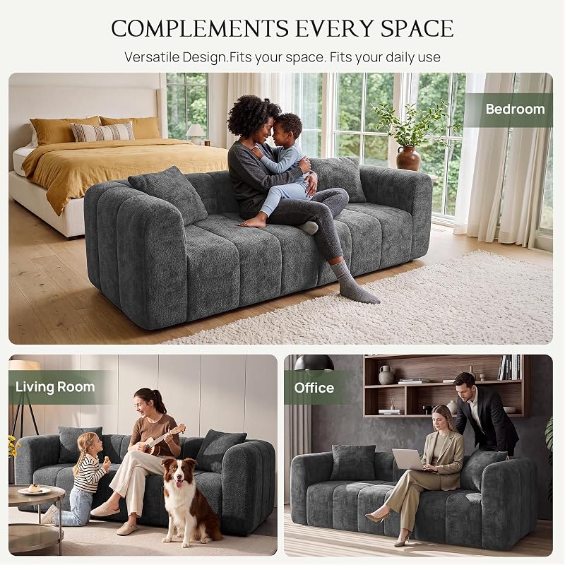 GRUSIGN 88.5" Boneless Loveseat Couch,Cloud Couches for Living Room,Grey image 4