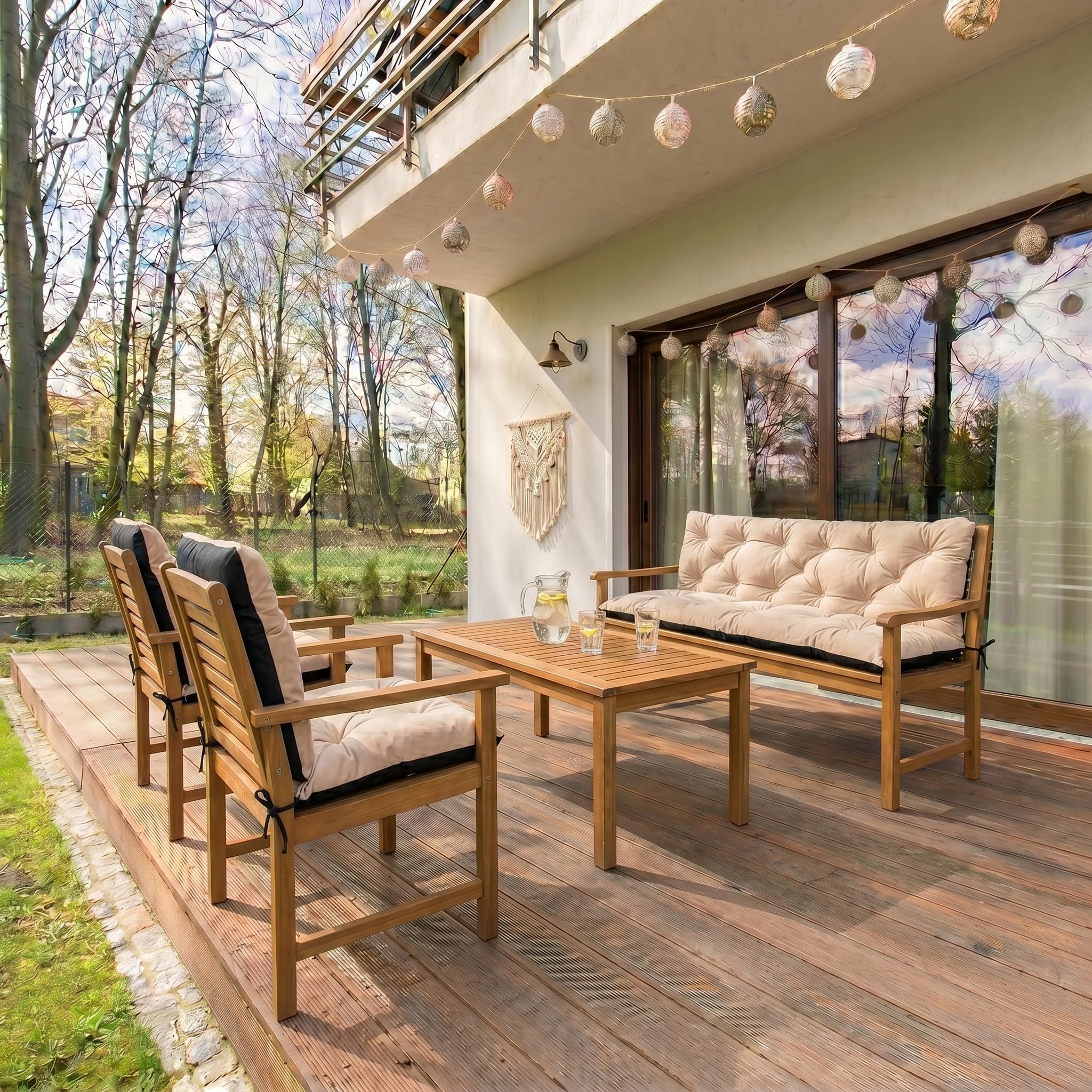 4L Textil Coussin pour banc de jardin Hollywoodschaukel - Housse de banc de jardin - Coussin de siège extérieur - Coussin de banc de jardin - Coussin de palette de jardin (110 x 50 x 50 cm, Beige)