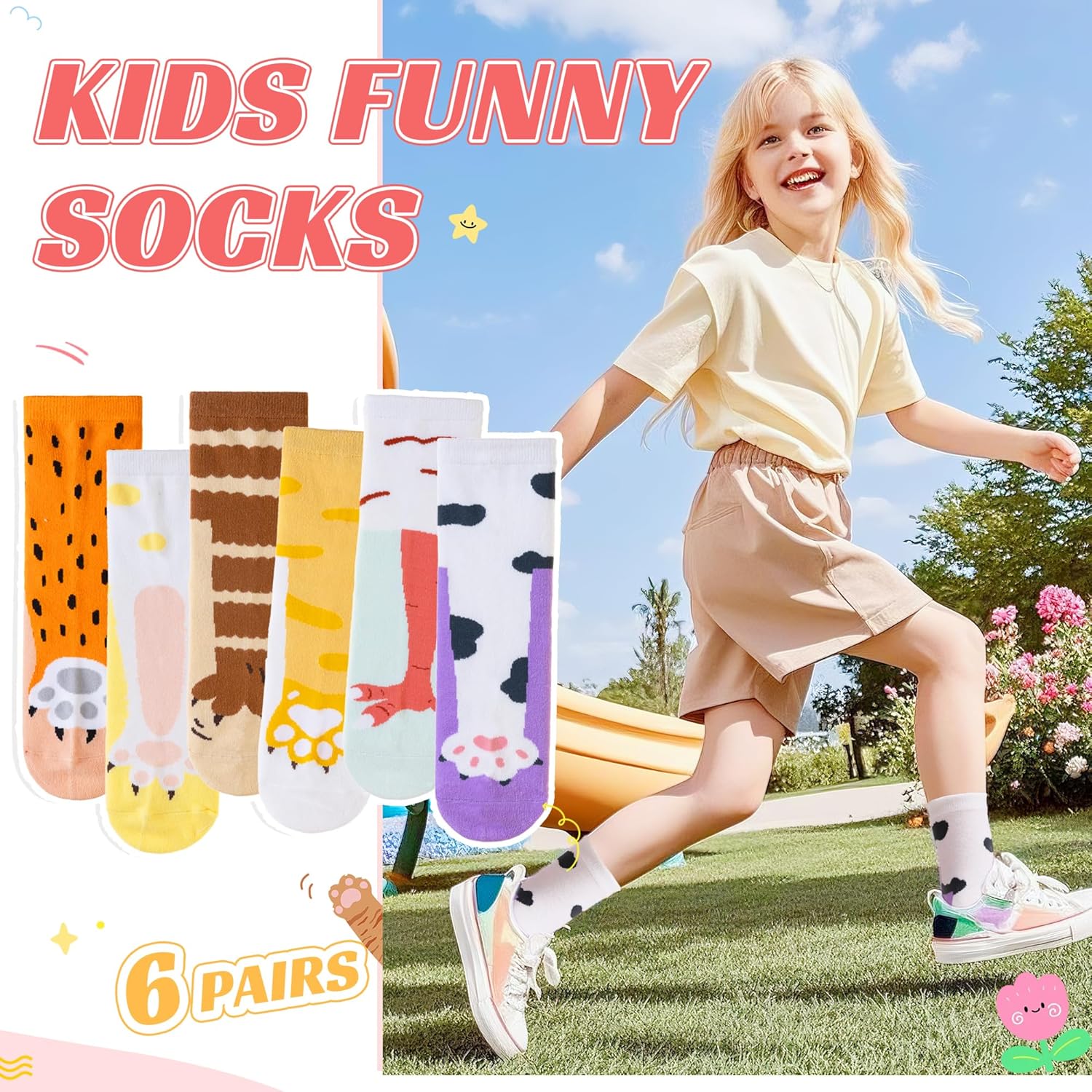 Velice Kids Girls Boys Cotton Crew Socks Funny Crazy Novelty Cartoon Cute Silly Dress Socks 6 Pairs - Image 3