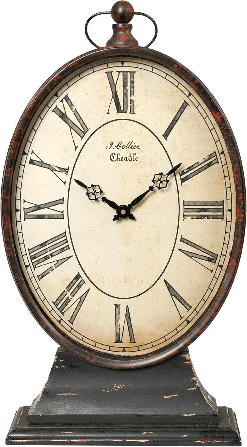 Wilco Imports Large Oval Metal Table Clock with Large Roman