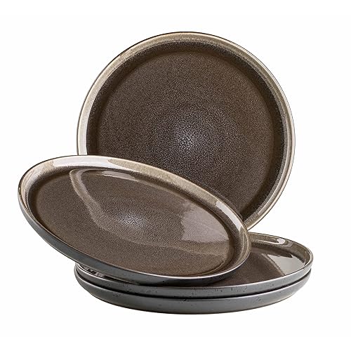 MÄSER Serie Niara, set di piatti piani moderni per 4 persone, in stile vintage, grandi piatti in ceramica, gres, grigio/nero