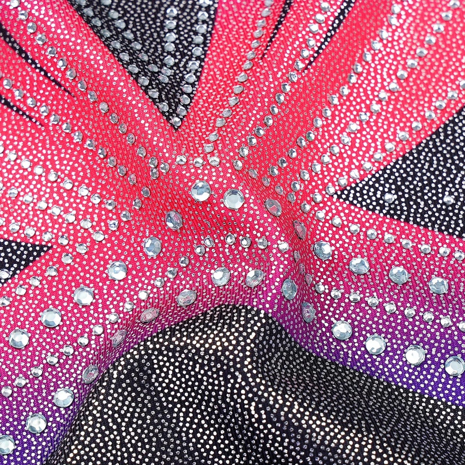 Maillot Gimnasia Ritmica niña Leotardo de Gimnasia sin Mangas for niñas Ropa de Baile de Ballet con Diamantes Brillantes Ropa de práctica de Bailarina Profesional(Black Lines,10A)