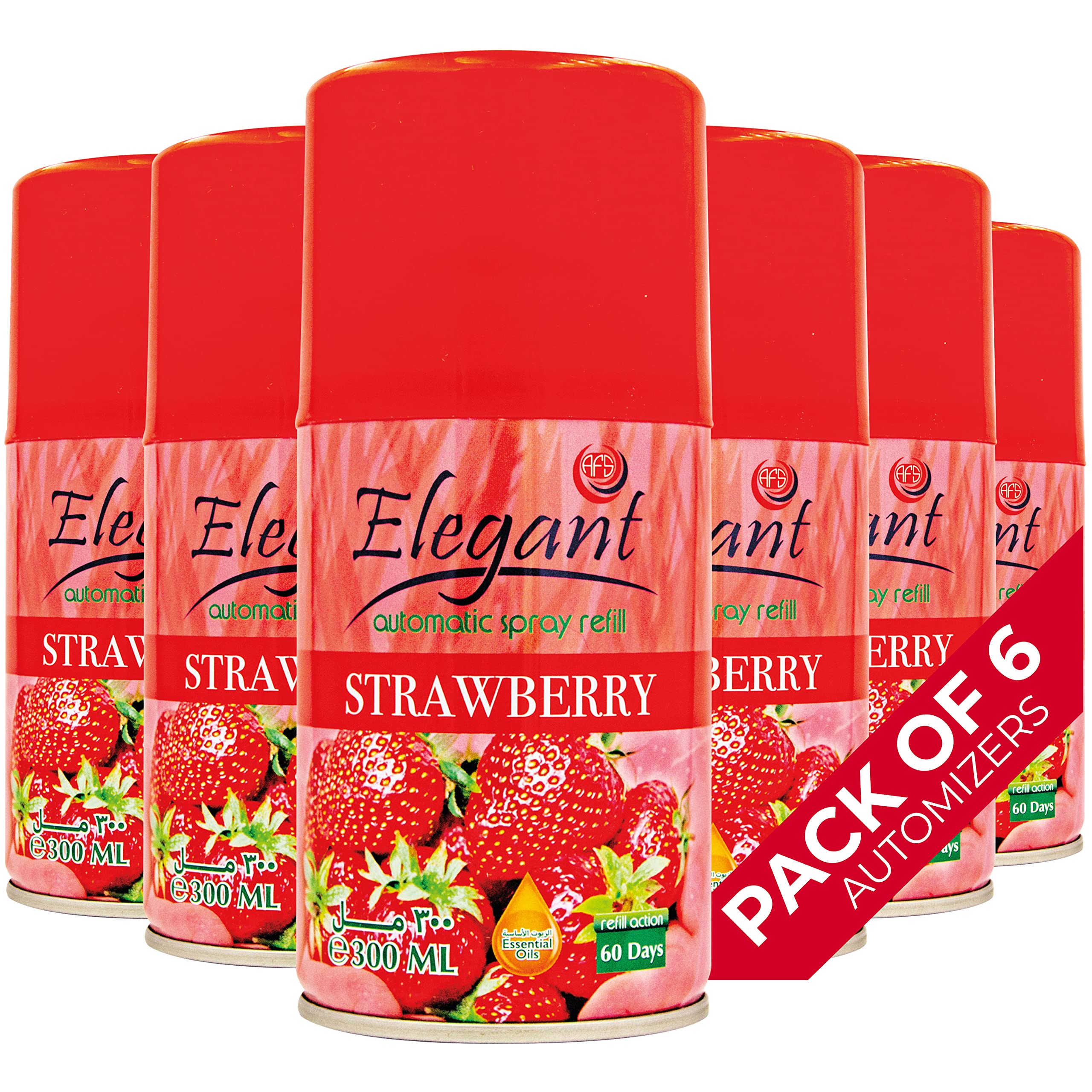 Elegant Automatic Spray REFILL – Strawberry – 300ML – Pack of 6, 6-Pack (300ML x 6 Pcs) – Air Freshener REFILL for Home And Bathroom, Made With ESSENTIAL OILS (Pack of 6)