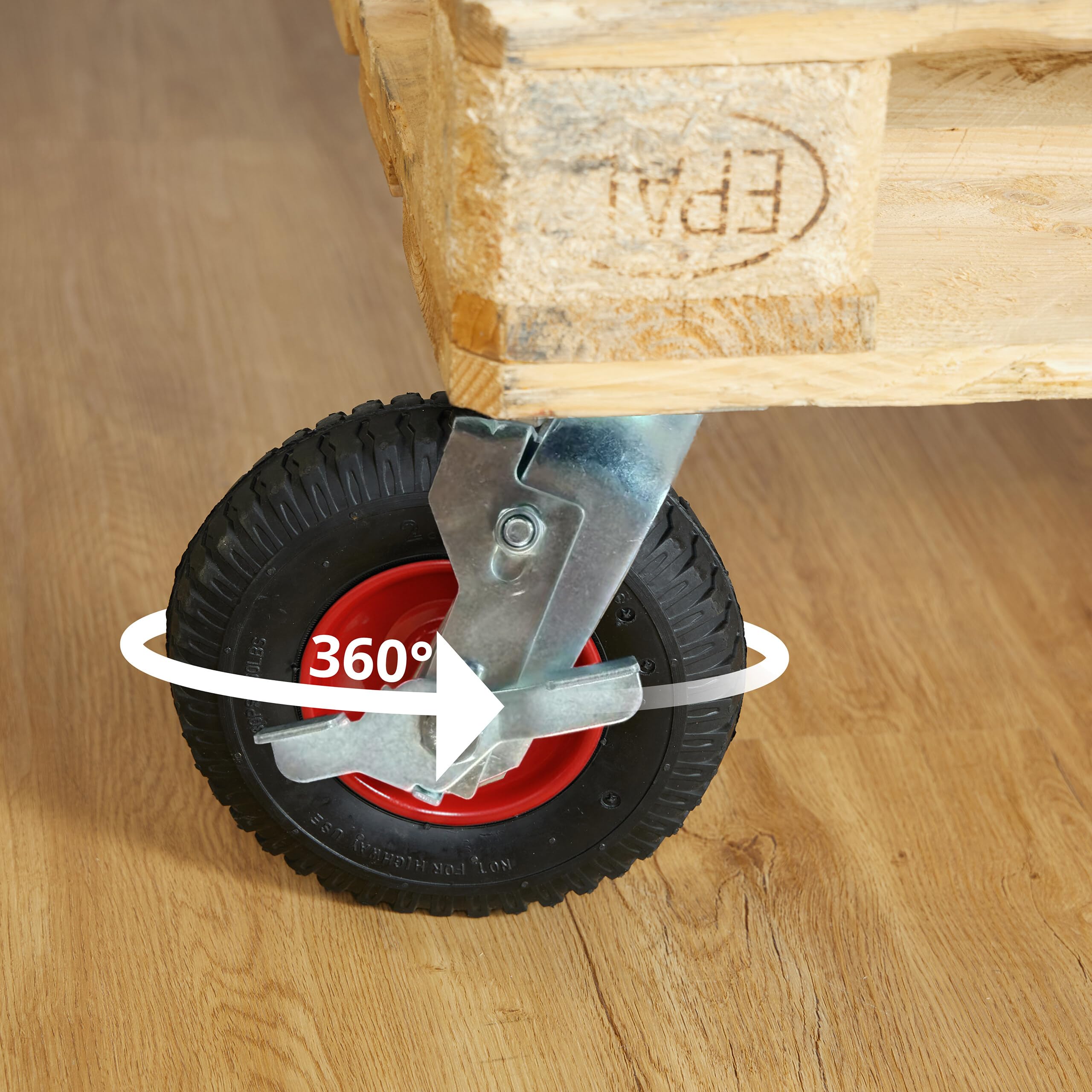 Relaxdays Lenkrolle mit Bremse, 2er Set, 3.00-4, 120 kg, schwarz/rot | luftbereift, Gummi, Stahl Platte, Schwertlastrolle