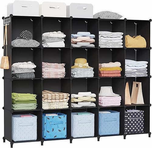 HOMIDEC - Organizador de almacenamiento modular con 20 cubos, color negro, estante con martillo, cubo organizador, estantería para sala de estar,
