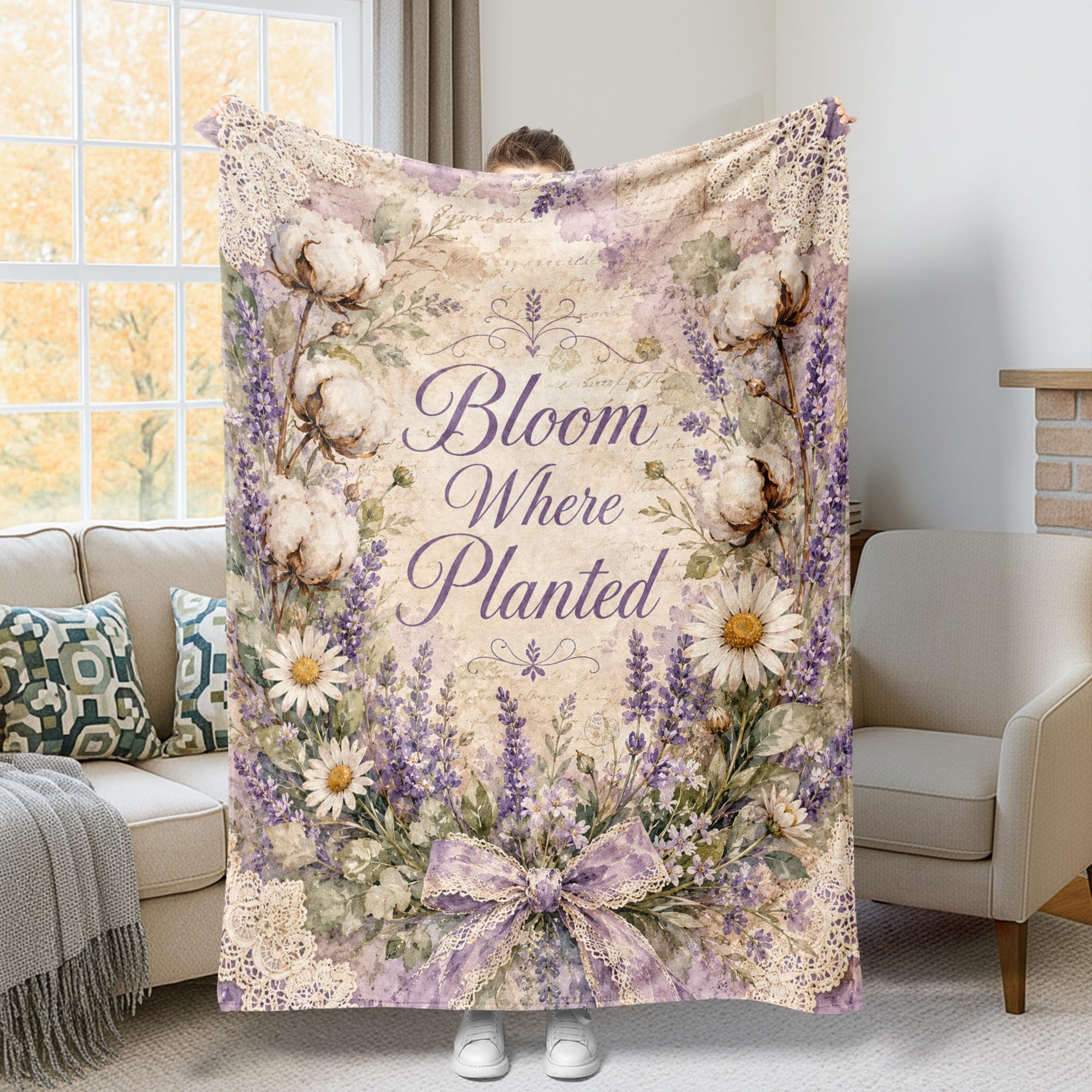 Couverture flanelle douce violette grand format pour lit et canapé rustique