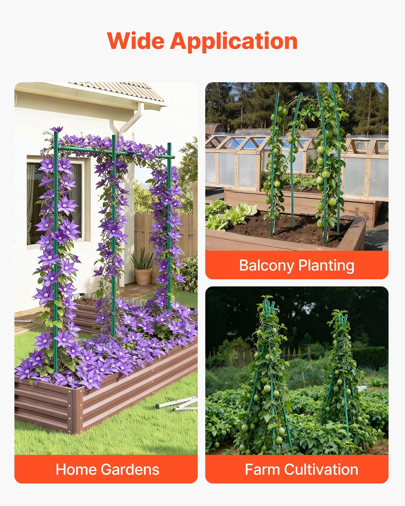 VEVOR Picchetti da Giardino 2100 mm Confezione da 25, Bastoni di Sostegno per Piante con estremità Appuntita e Protuberanze Antiscivolo per la Coltivazione di Piante Rampicanti, Verdure da Esterno