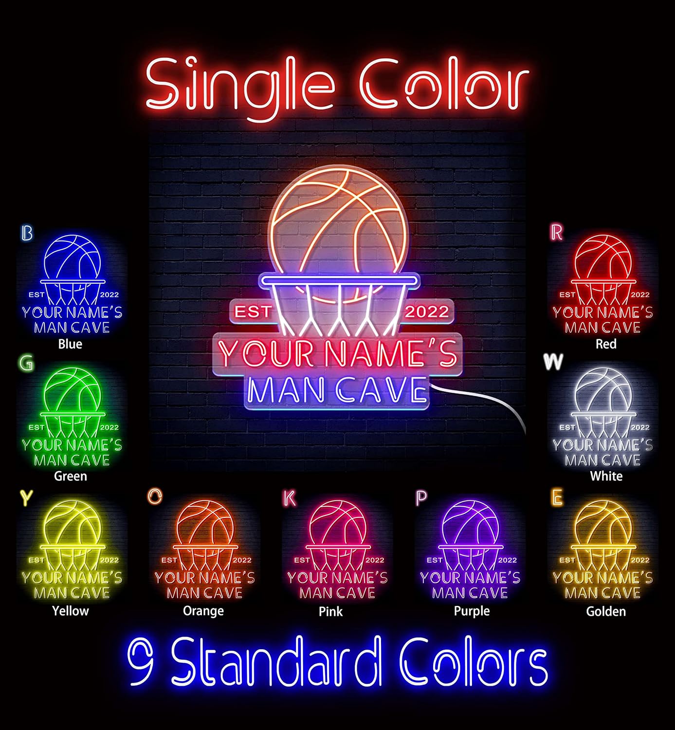 ADVPRO Basketball Man Cave Personalized Ultra-Bright LED Neon Sign - White - st16s55-fn-q0027-tm-w