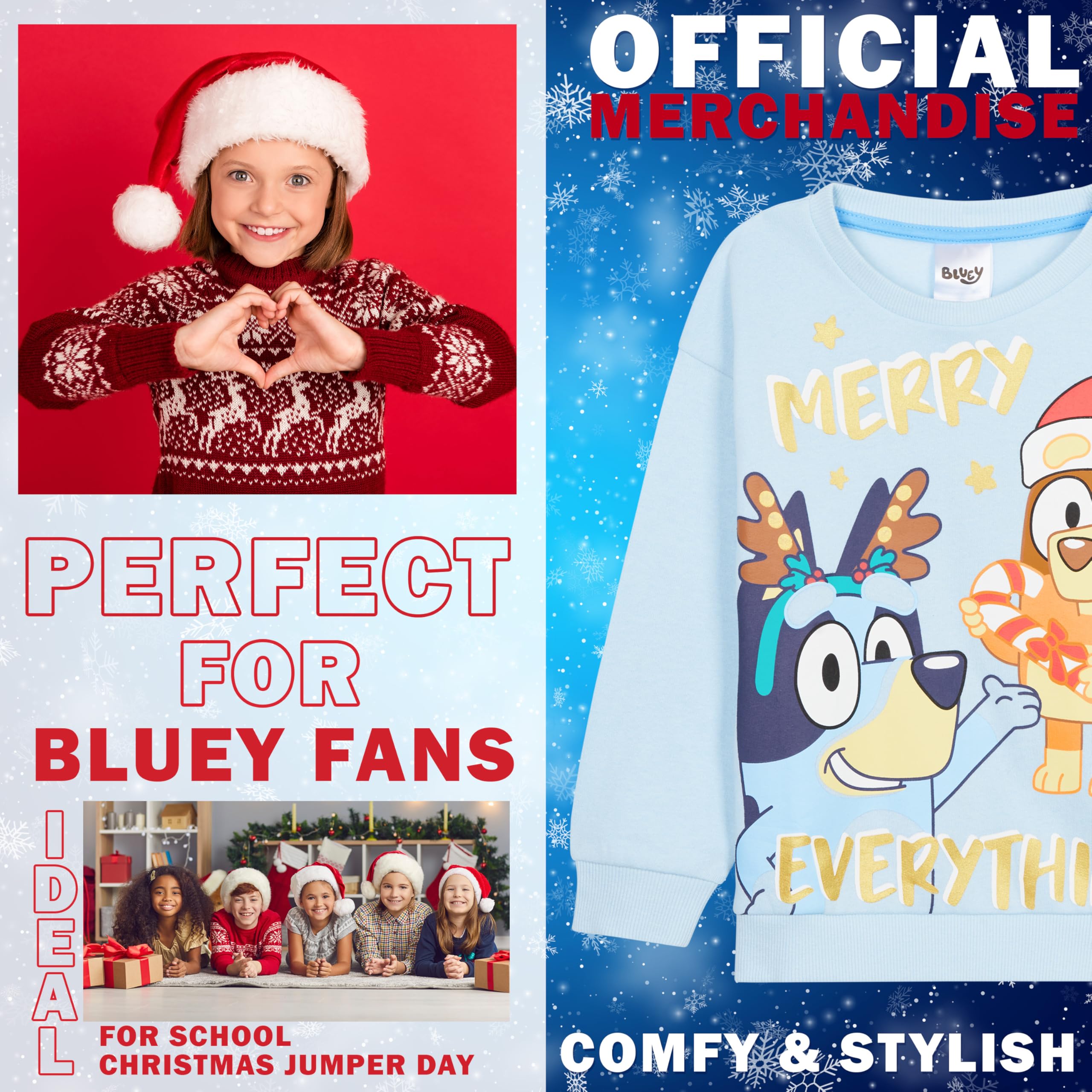 BlueY Dziewczęcy sweter bożonarodzeniowy, przytulny sweter dziecięcy z motywem – prezent dla dzieci