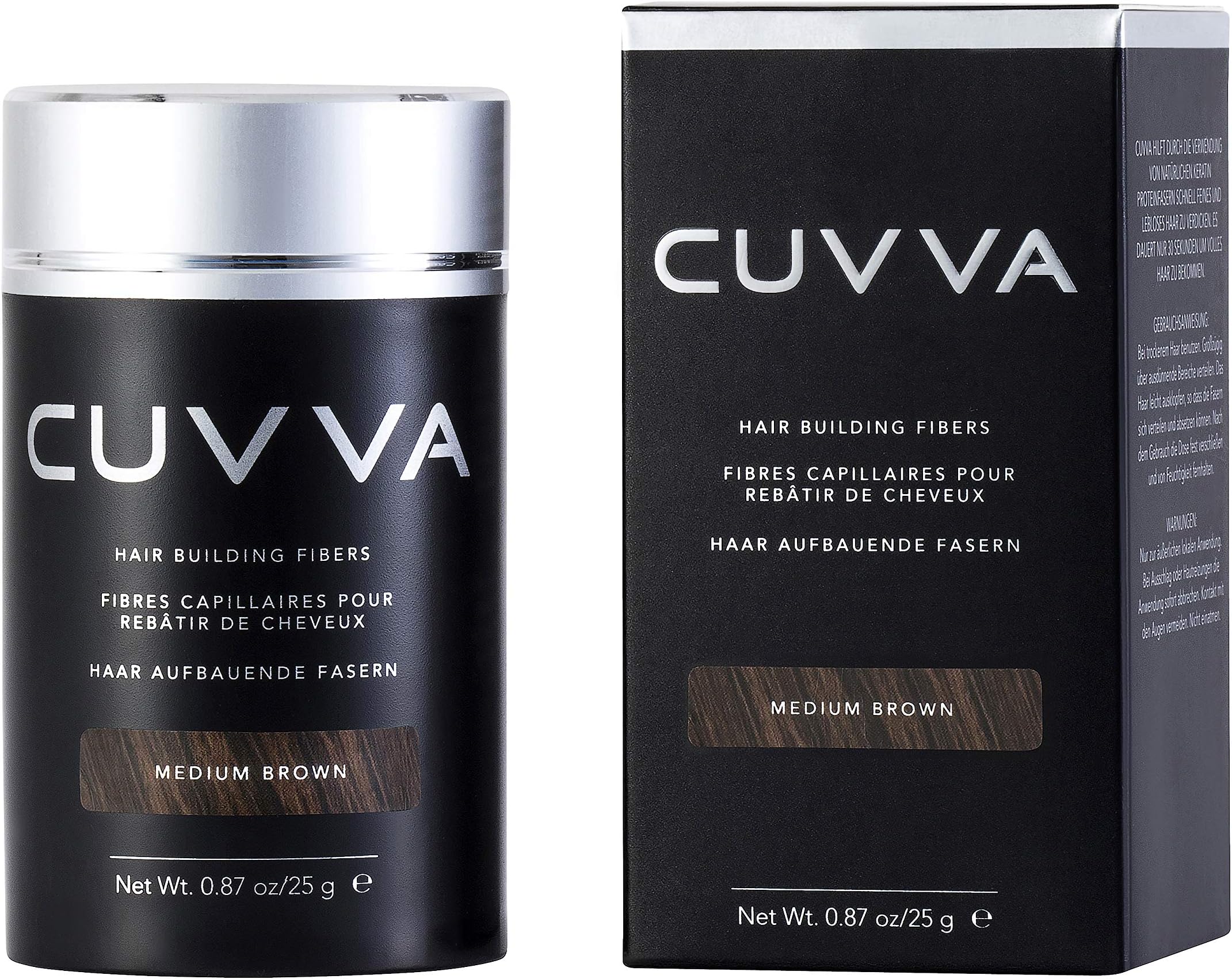CUVVAHair Fibers - Hair Loss Concealer Products for Thinning Hair - Keratin Hair Building Fibers for Women & Men - 0.87oz - Medium Brown