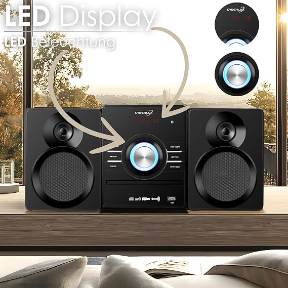 Compact System with CD Player Bluetooth Speakers Mini HiFi Music System Stereo System USB AUX In CD/MP3 FM Radio 30 Memory Slots LED Display System with Boxes Micro HiFi System