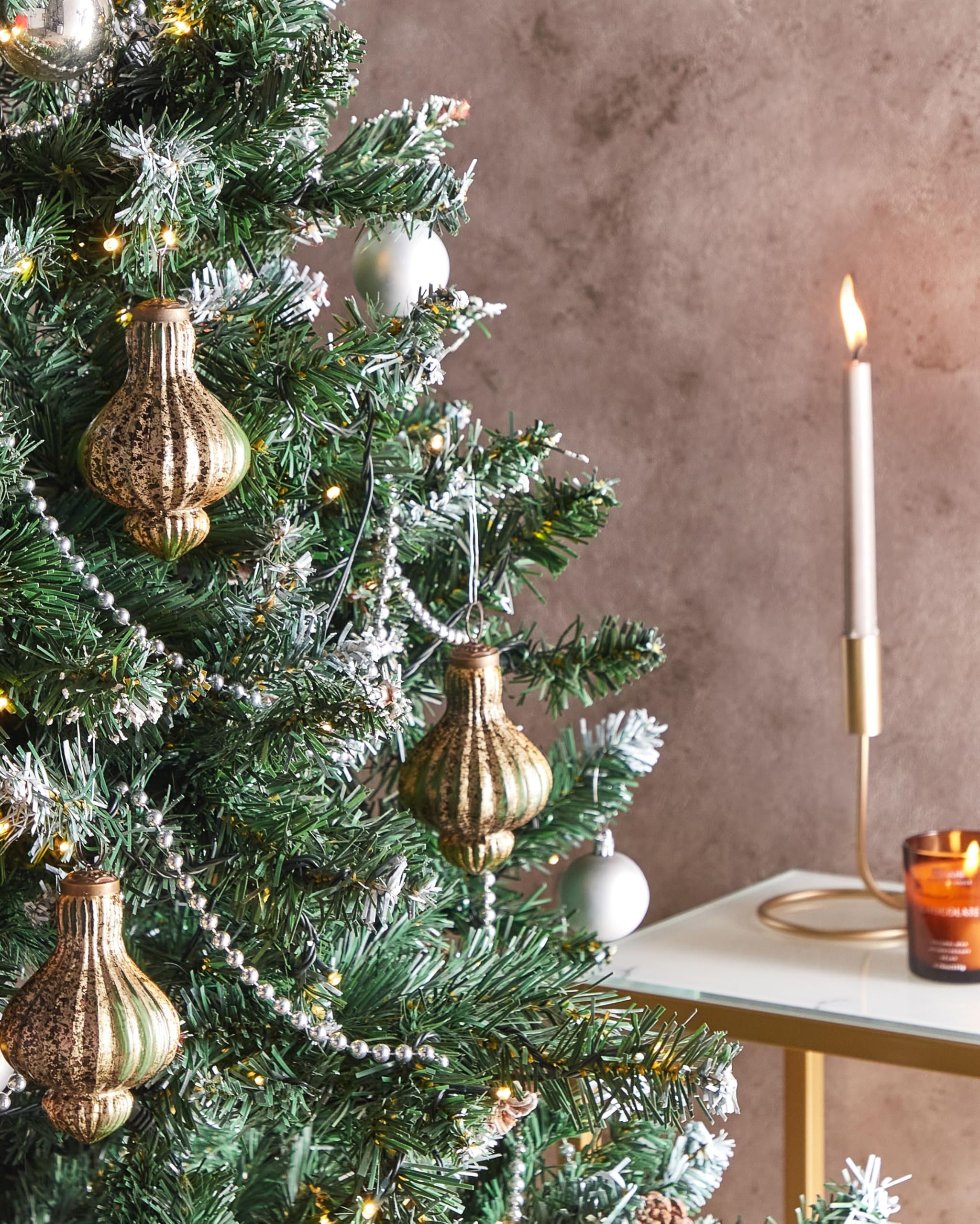 Conjunto de 8 bolas de Navidad de vidrio hechas a mano para colgar del árbol de estilo vintage dorado y verde Brillant