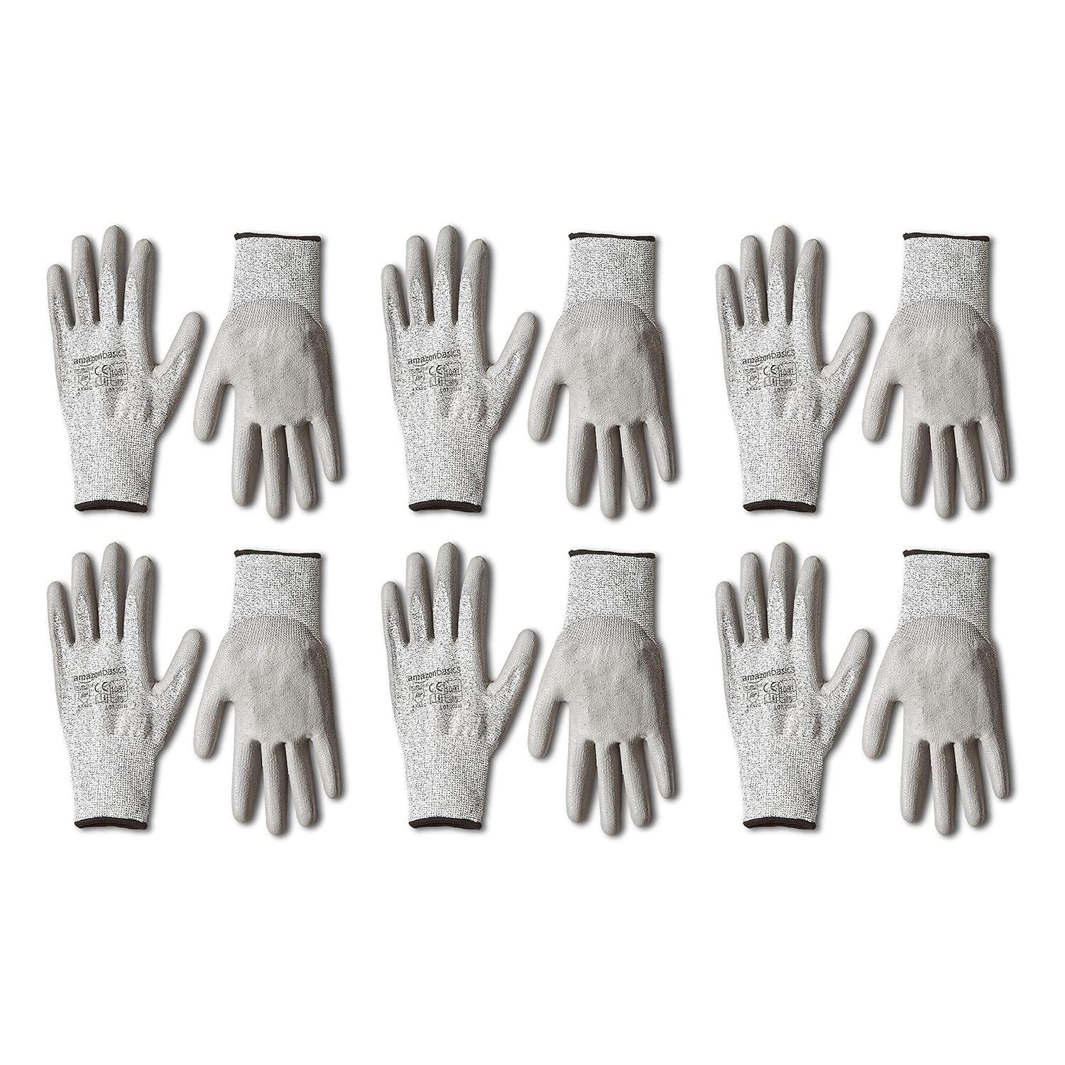  Basics Cut Resistant Work Gloves, Cut Level A2, Polyurethane Coated Gloves, Touch Screen, Salt and Pepper, Size 10, XL, 6-Pair: Tools & Home Improvement