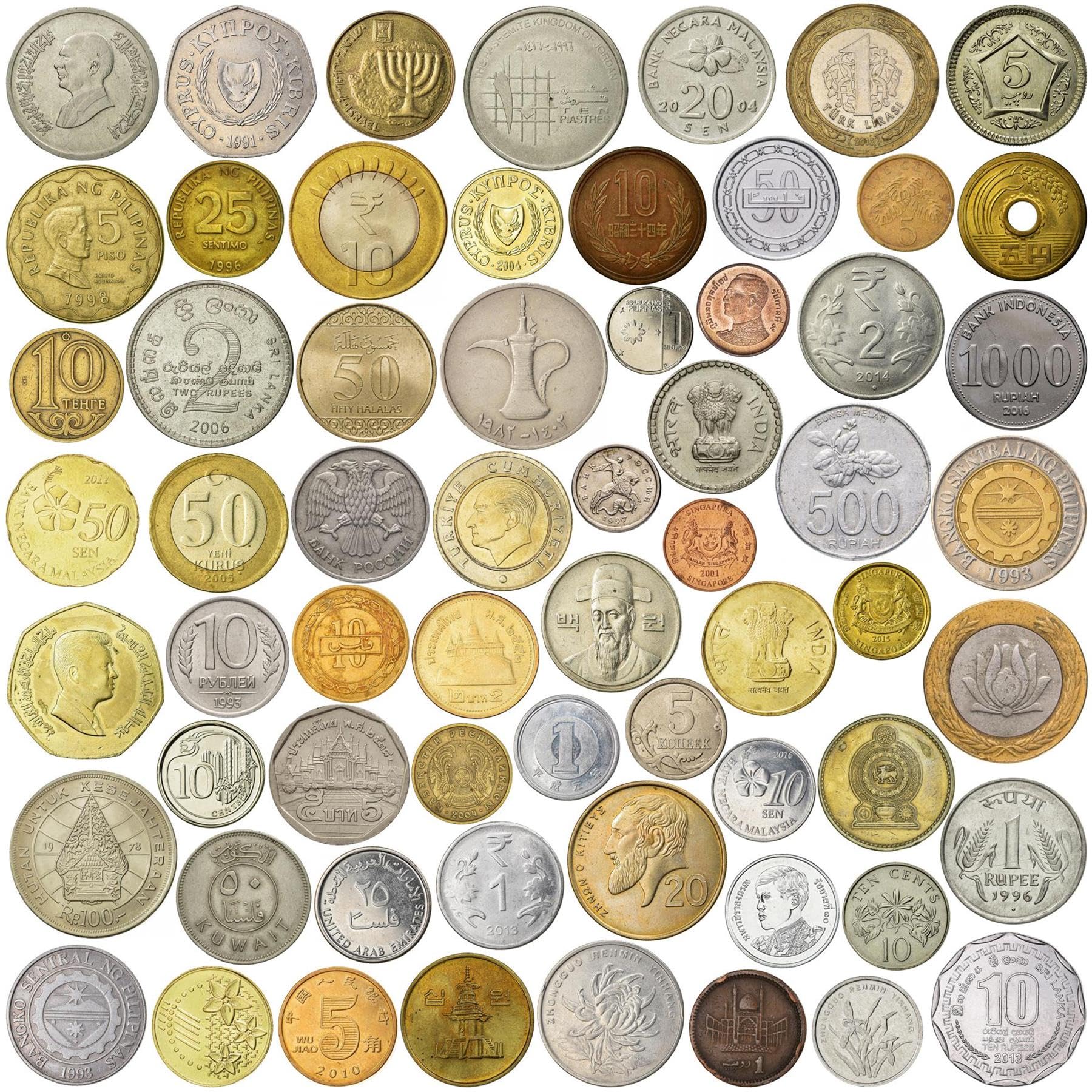 Asian Coin Collection - 50 Different Asian Coins - Japanese, Indian, Chinese, Filipino, and more - Symbols, Scripts, Leaders and Landmarks — image 1
