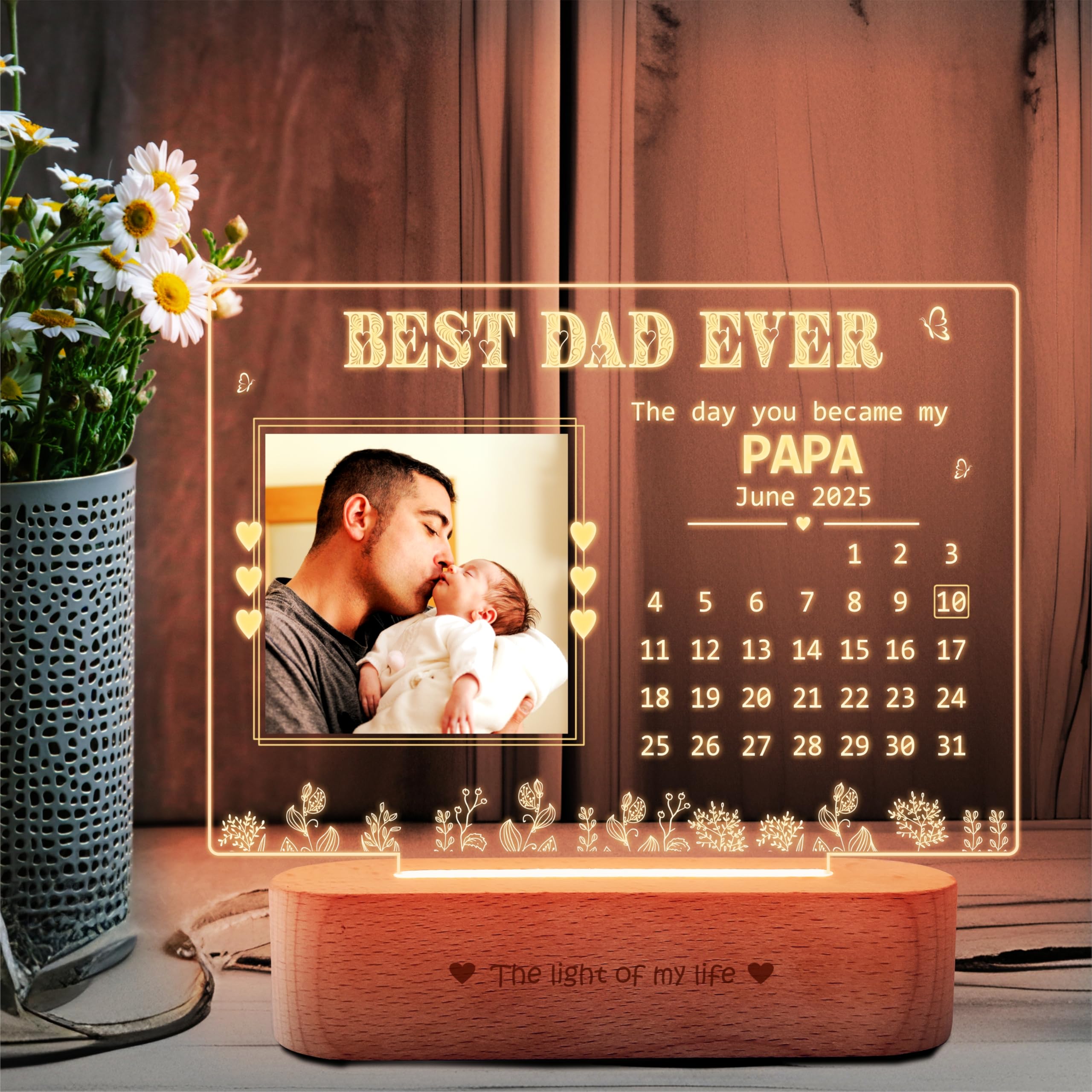 ZOCI VOCI Personalized Lamp for New Dad – First Father’s Day Gift with Baby’s Birthdate Calendar & Printed Photo (Warm Light)-image-46