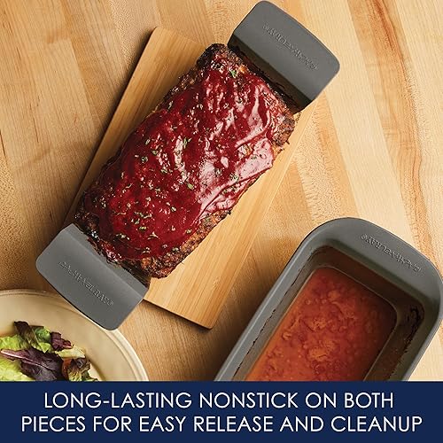 Miniatura 4 de Rachael Ray Bakeware - Molde antiadherente para pastel de carne, con inserto, 9 x 5 pulgadas, color gris