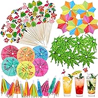 Vista 1 de 210 piezas hawaianas Luau surtidas selecciones tropicales de bambú para cóctel tropical de bambú, palma de coco tropical verde, paraguas de papel