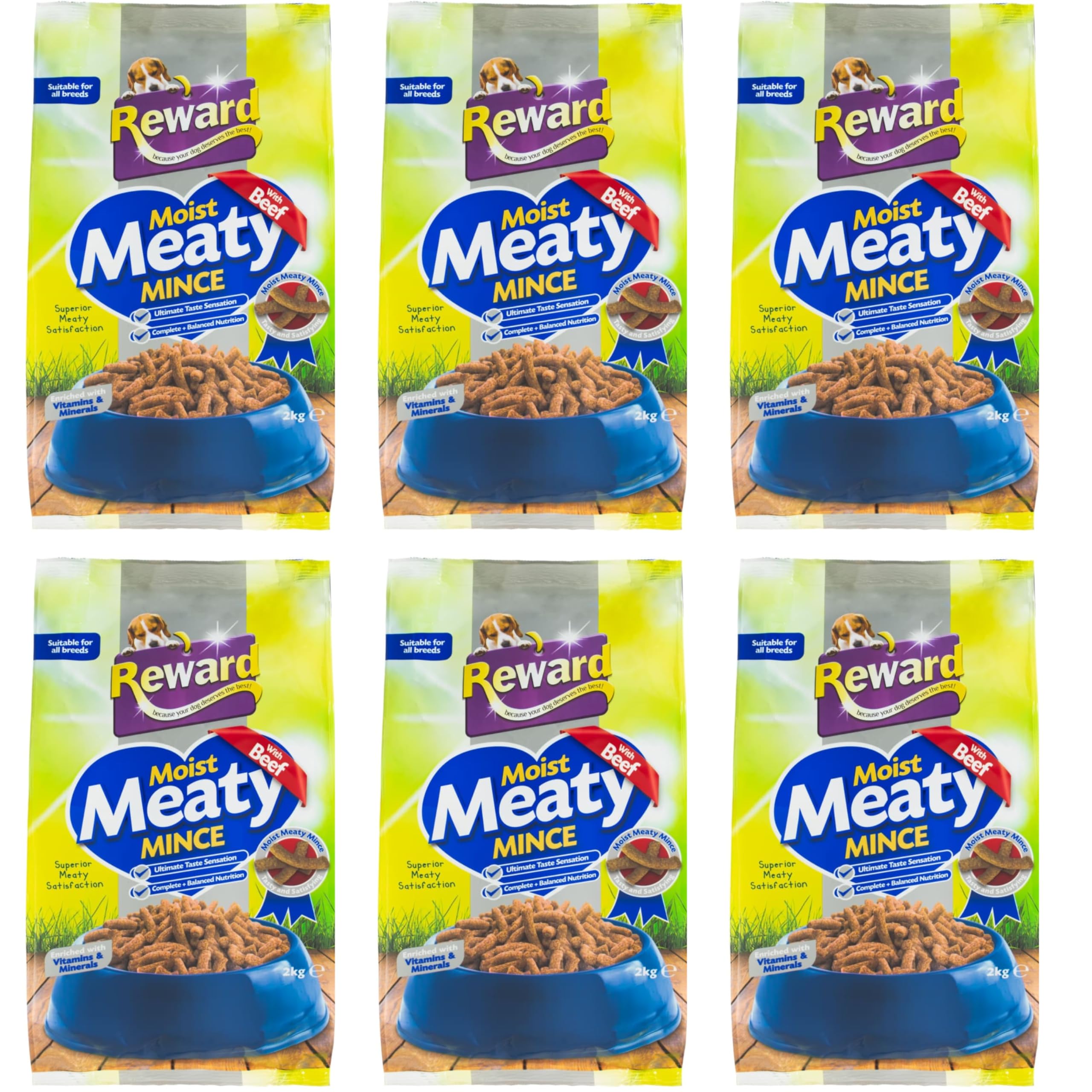 Reward Moist Meaty Mince Complete Dry Dog Food with Beef & Chicken, Enriched with Vitamins & Minerals, Complete & Balanced Nutrition for Adult Dogs, Suitable for All Breeds, (Beef)