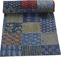 Vista 13 de Marubhumi Colcha Kantha tradicional india de algodón puro, con estampado de cachemira, multicolor, tamaño individual (60 x 90 pulgadas)