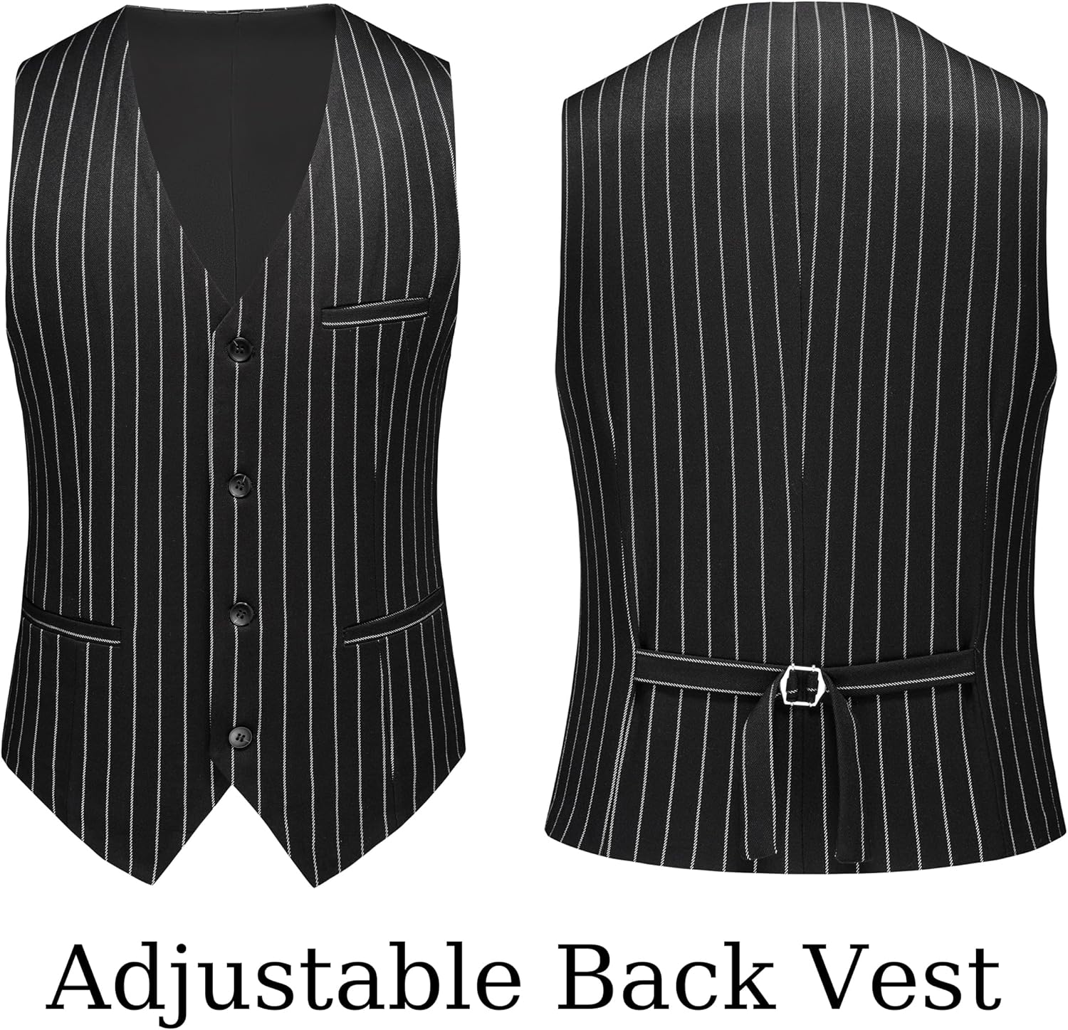MOGU Mens 3 Piece Pinstripe Suit Slim Fit Double Vents Tuxedo Jacket Vest & Pants Casual Dress Set - Image 4