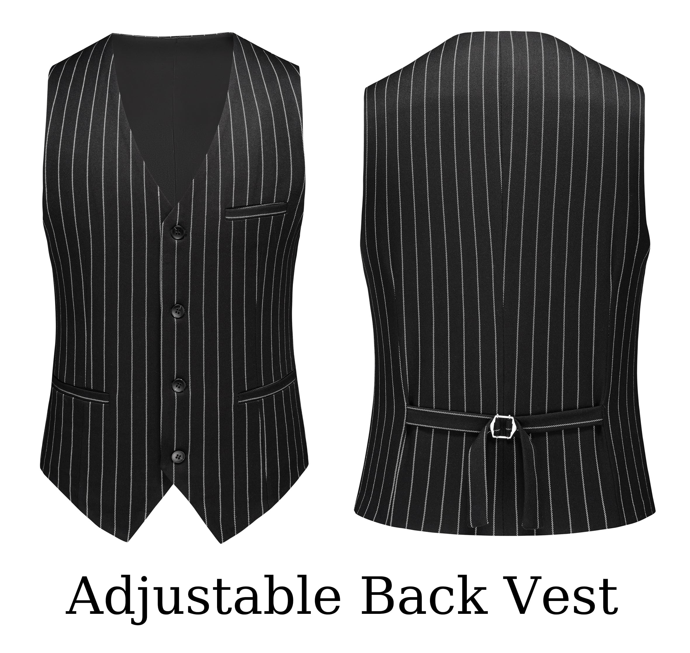 MOGU Costume 3 pièces pour homme à rayures fines Coupe ajustée Double aérations Veste de smoking Gilet et pantalon