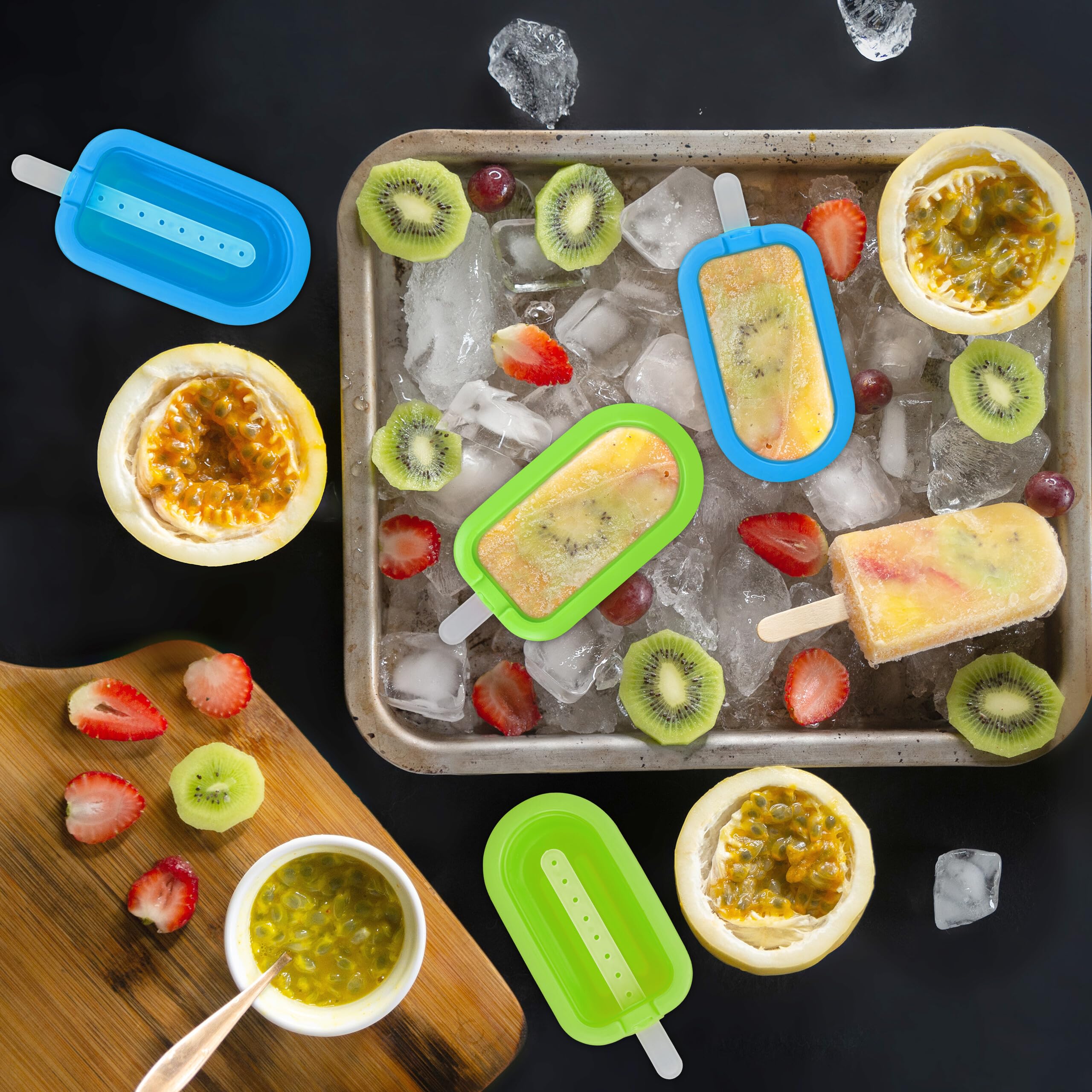 Relaxdays Stampi in Silicone per Ghiaccioli, Set da 10 Formine Senza BPA, Forme per Gelato con Bastoncino, Verdi e Blu