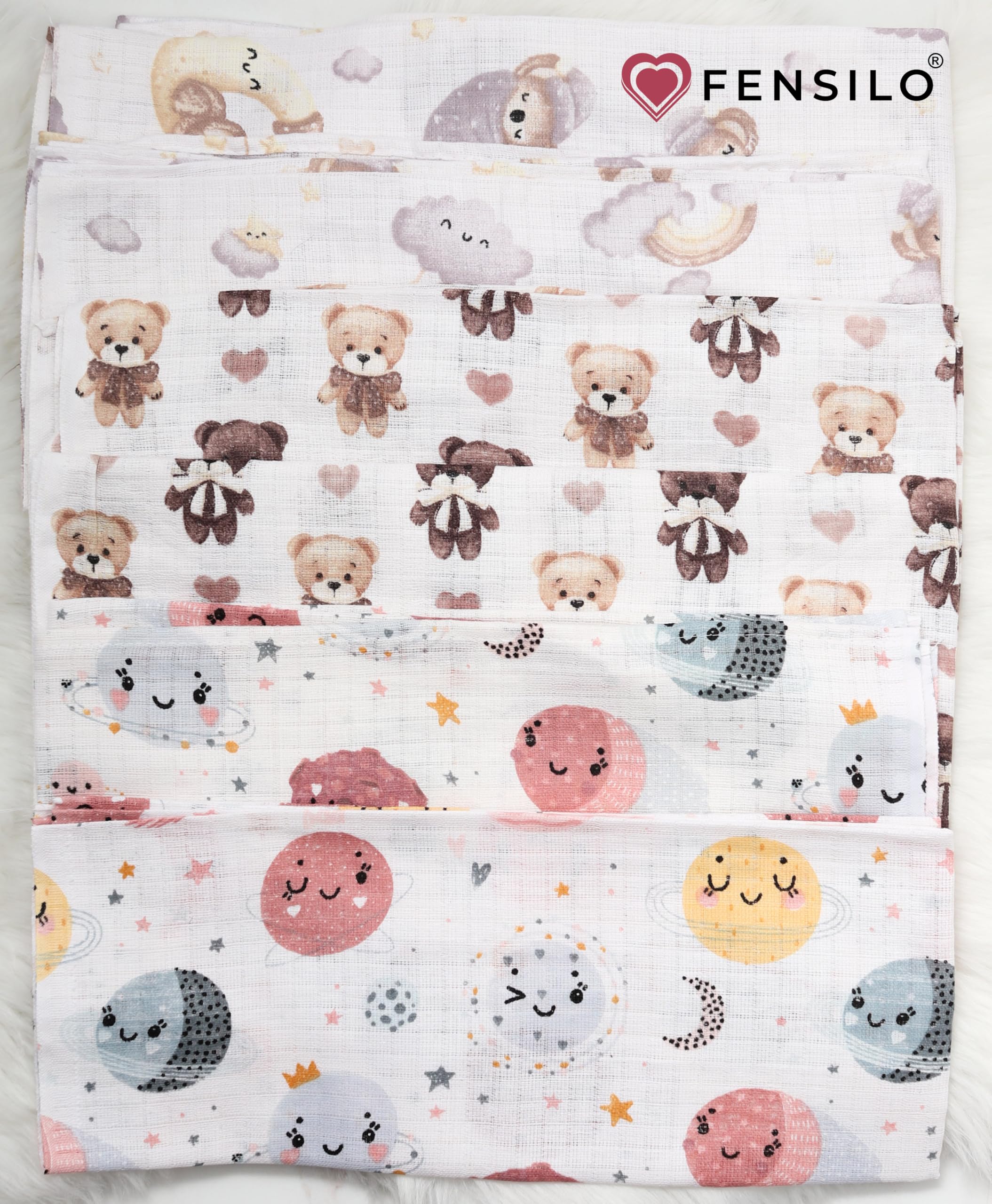 FENSILO Pañales de muselina para bebés y niñas, 6 unidades, 70 x 80 cm, para bebés y recién nacidos, paños de muselina para niños y niñas, paños para eructos de algodón, 1008